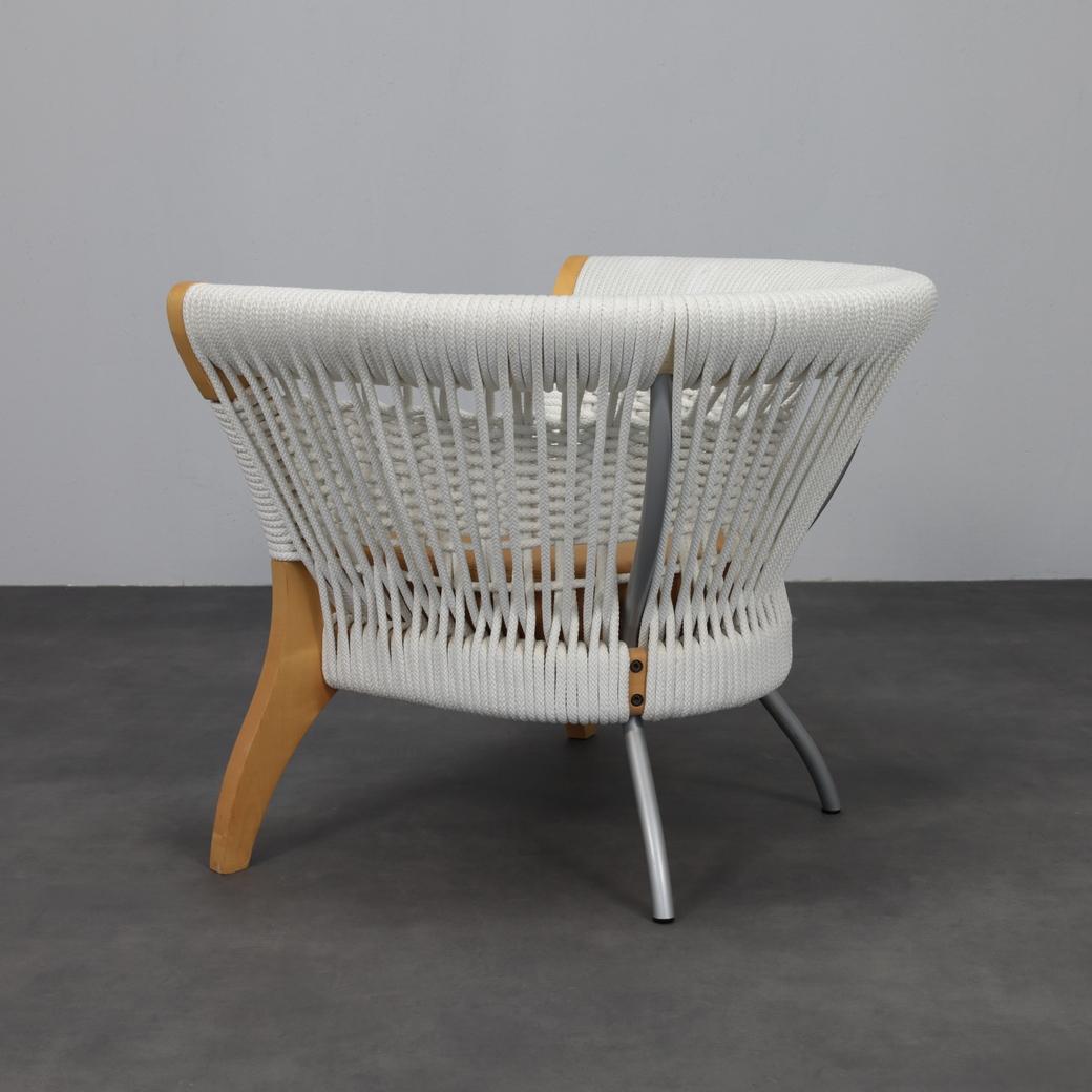 Cuir Chaise longue italienne fabriquée à la main par Driade en Wood, corde et cuir, Italie, années 1990 en vente