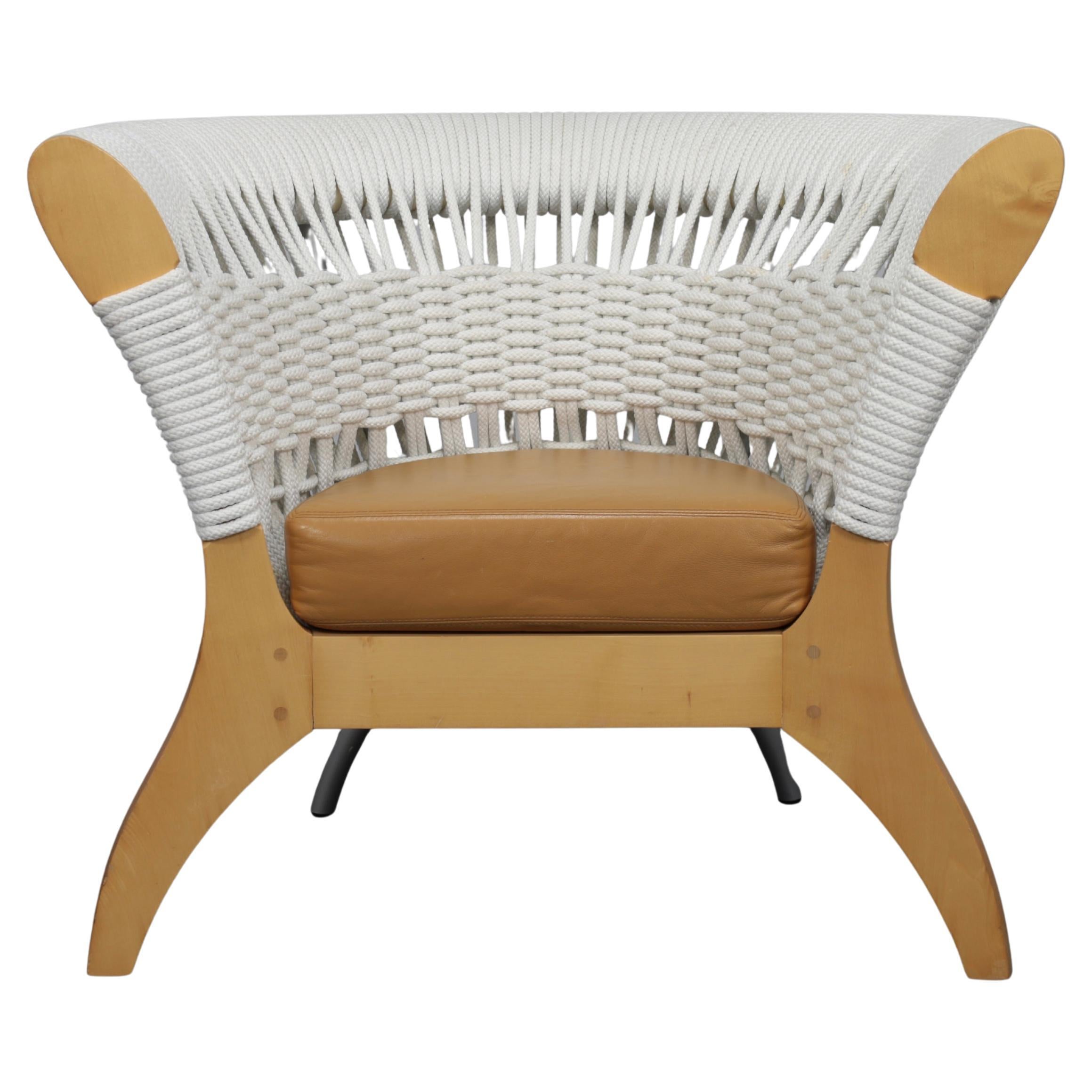 Chaise longue italienne fabriquée à la main par Driade en Wood, corde et cuir, Italie, années 1990