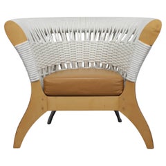 Sedia da salotto italiana realizzata a mano da Driade in Wood, corda e pelle, Italia, anni '90
