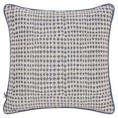 Handgefertigtes italienisches gemustertes Outdoor-Kissen mit blauer Paspel, Made in Italy