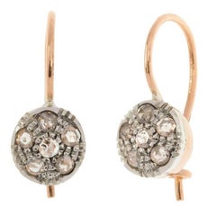 Antique Handcrafted Italian Rose Gold 0.50 Carat Diamond Cluster Drop Earrings