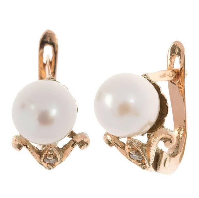 Handcrafted Italian Rose Gold Cultured Pearl Earrings For At Handcrafted Italian Rose Gold Cultured Pearl Earrings For