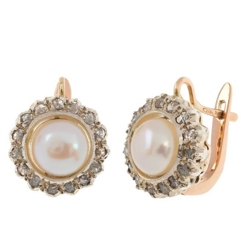 Handcrafted Italian Rose Gold Cultured Pearl and 0.40 Carat Diamond Earrings