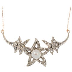Handcrafted Italian Rose Gold Cultured Pearl & 0.15 Carat Diamond Fancy Necklace