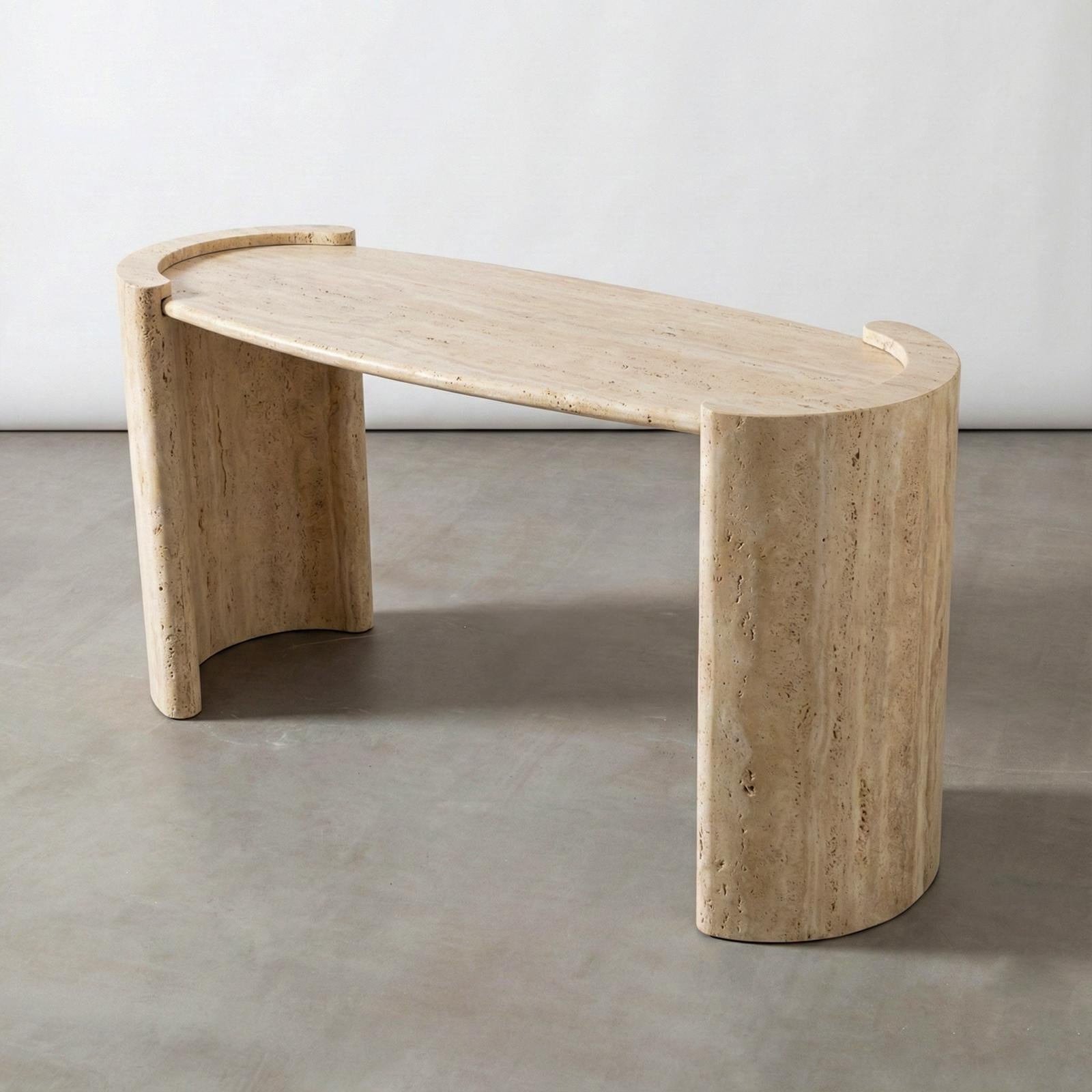 Arts and Crafts Handcrafted Italian Travertine Console Table - Modern Entryway Table For Sale