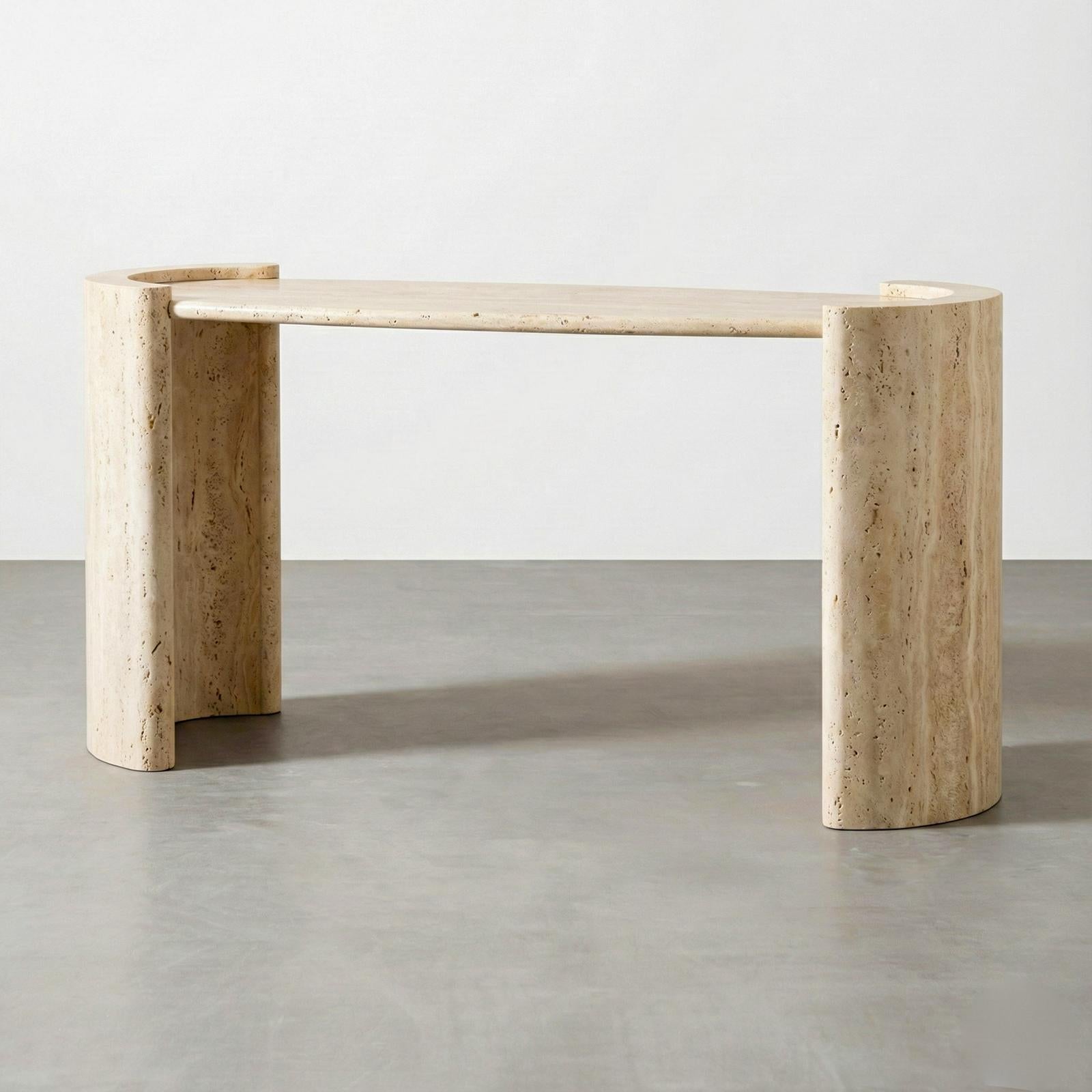 Turkish Handcrafted Italian Travertine Console Table - Modern Entryway Table For Sale