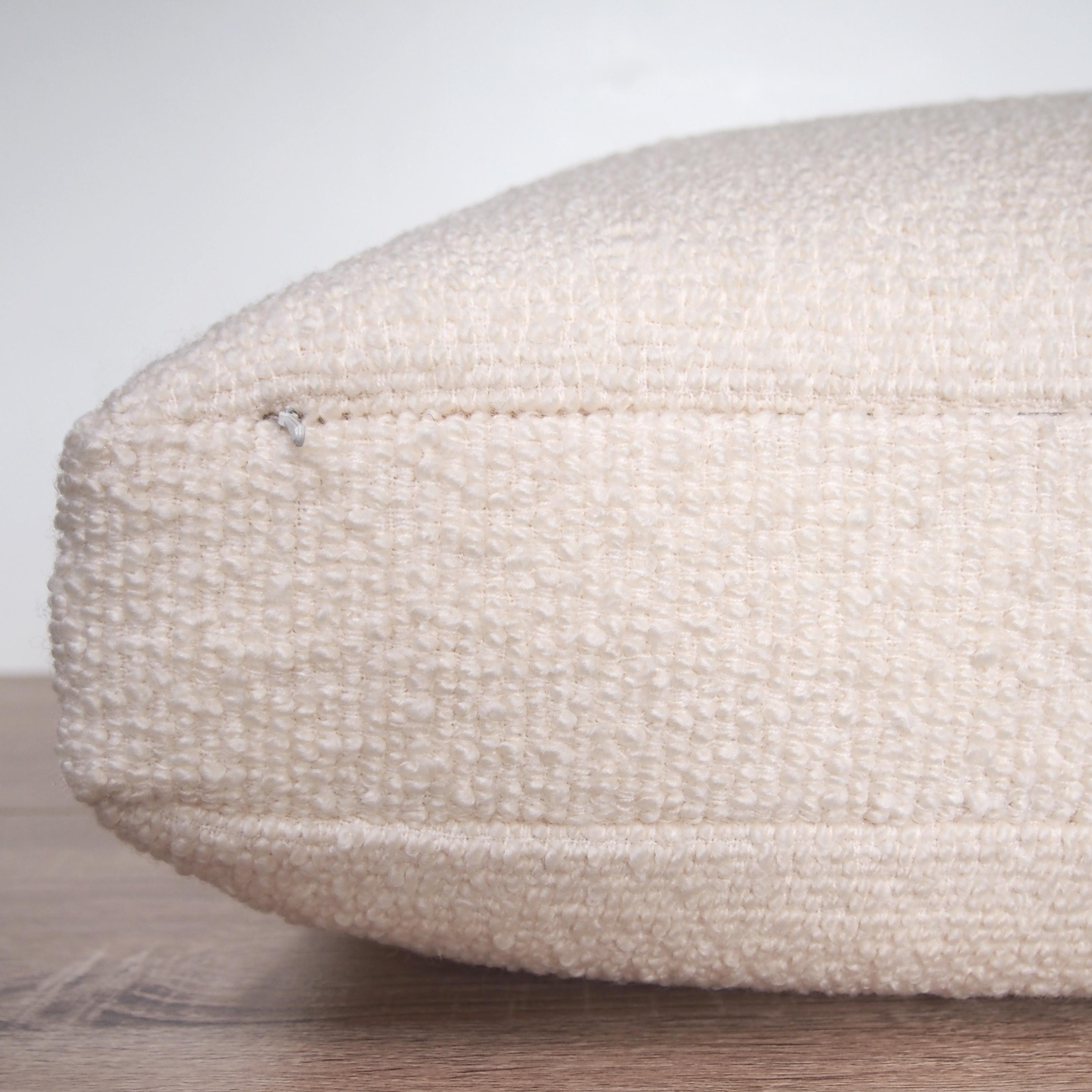 Handcrafted Ivory Bouclé Square Pillow Cushion For Sale 3