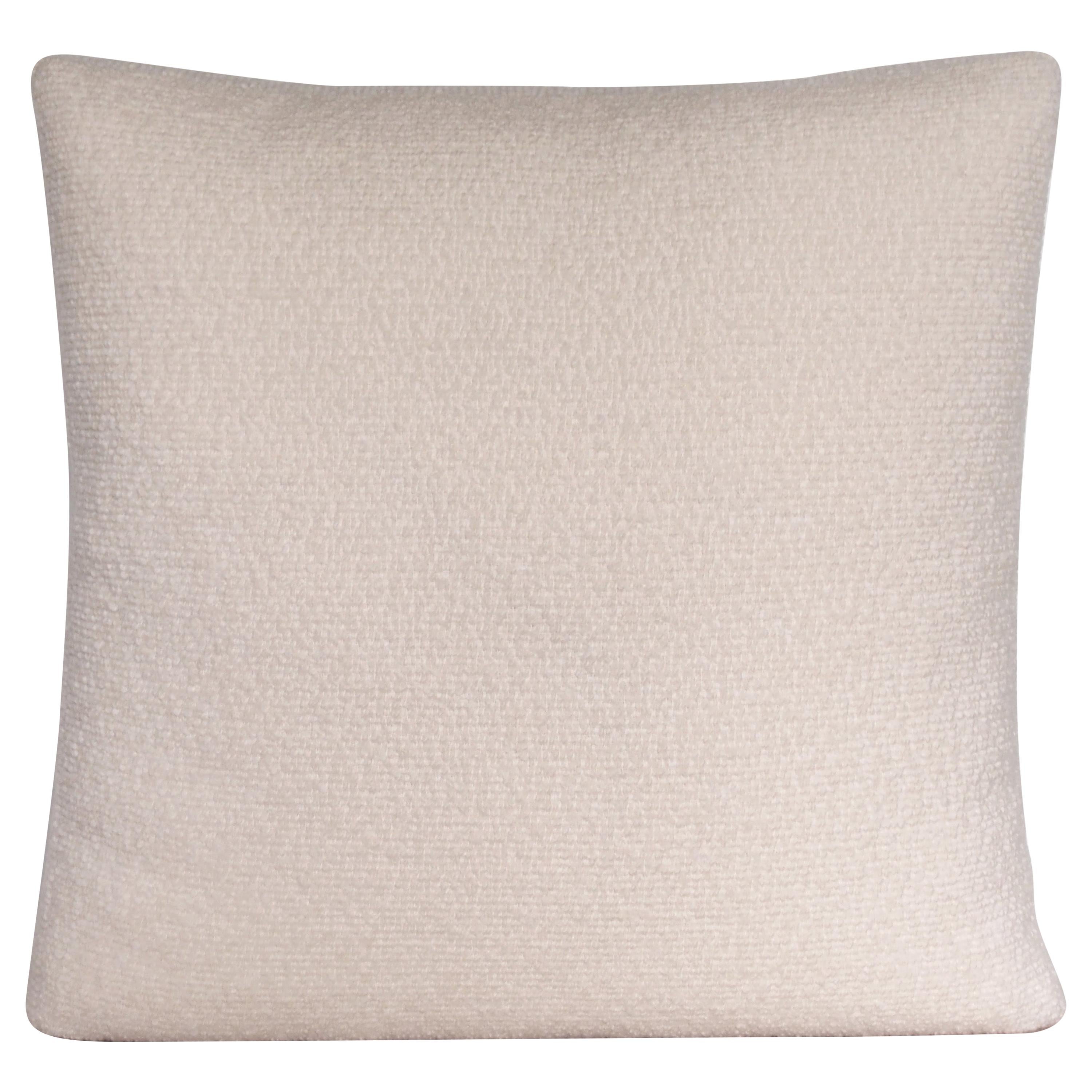 Handcrafted Ivory Bouclé Square Pillow Cushion For Sale