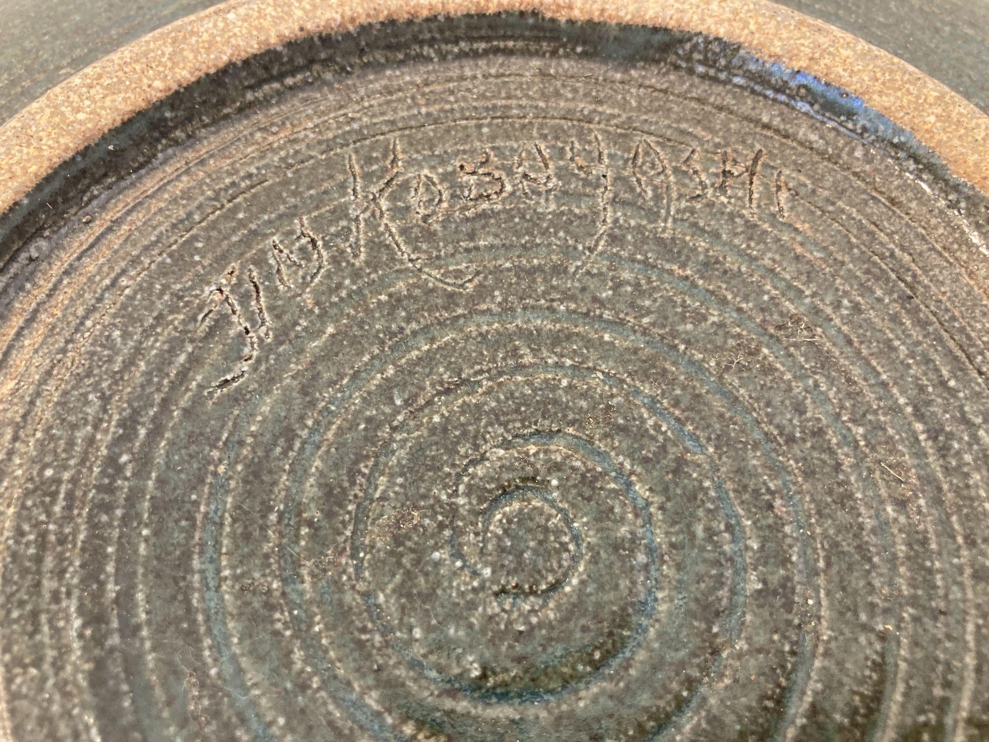 Hand-Carved Handcrafted Japanese Ceramic Bowl Signed Jin Kobayashi For Sale