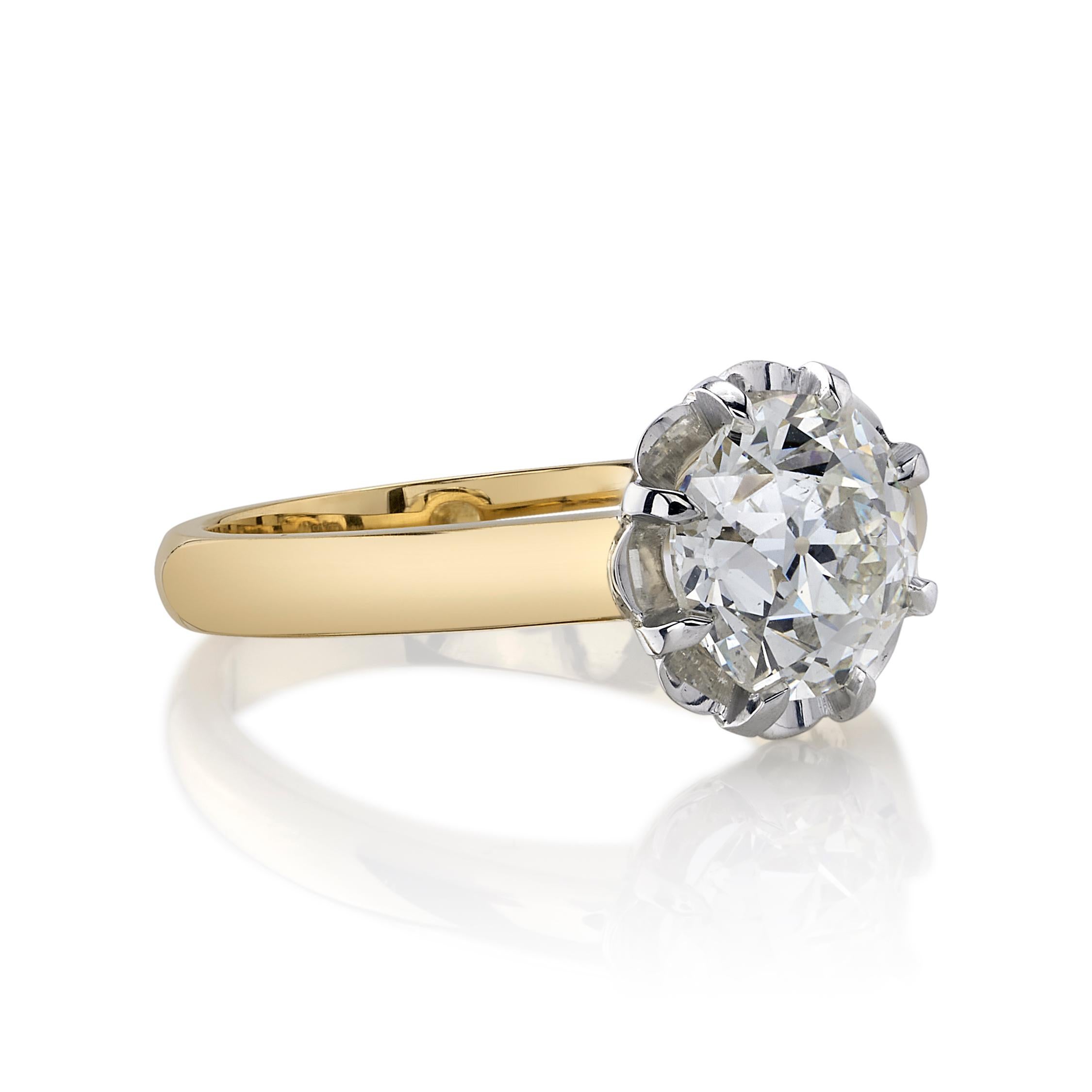 1.23ct M/VS2 GIA certified old European cut diamond set in a handcrafted 18K yellow gold and platinum mounting. 

Ring is currently a size 6 and can be sized to fit. 

Our jewelry is made locally in Los Angeles and most pieces are made to order. For