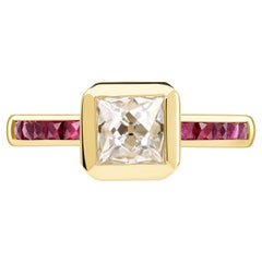 Handcrafted Karina French Cut Diamond and Ruby Ring by Single Stone