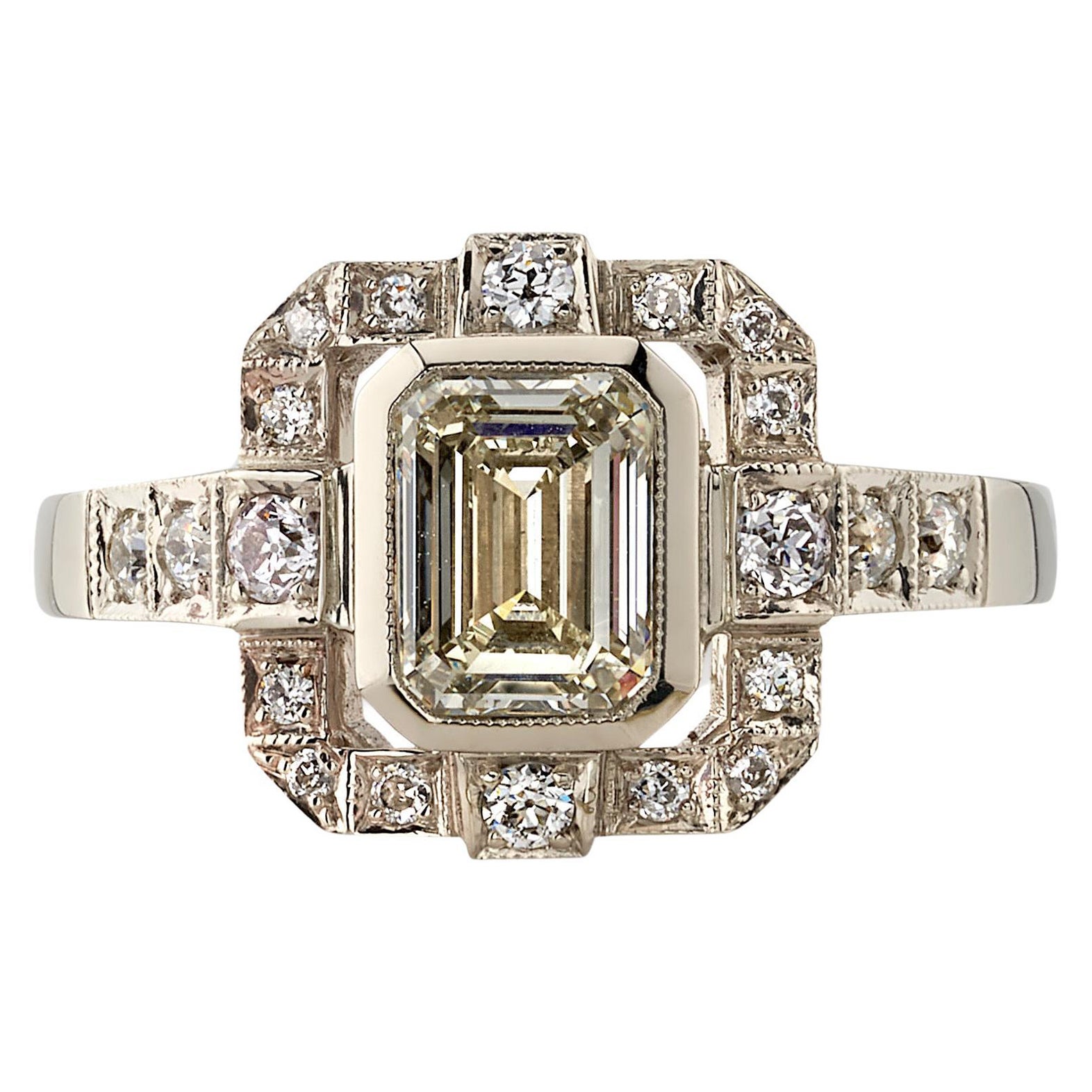 Handgefertigter Katie-Diamantring mit Smaragdschliff von Single Stone im Angebot