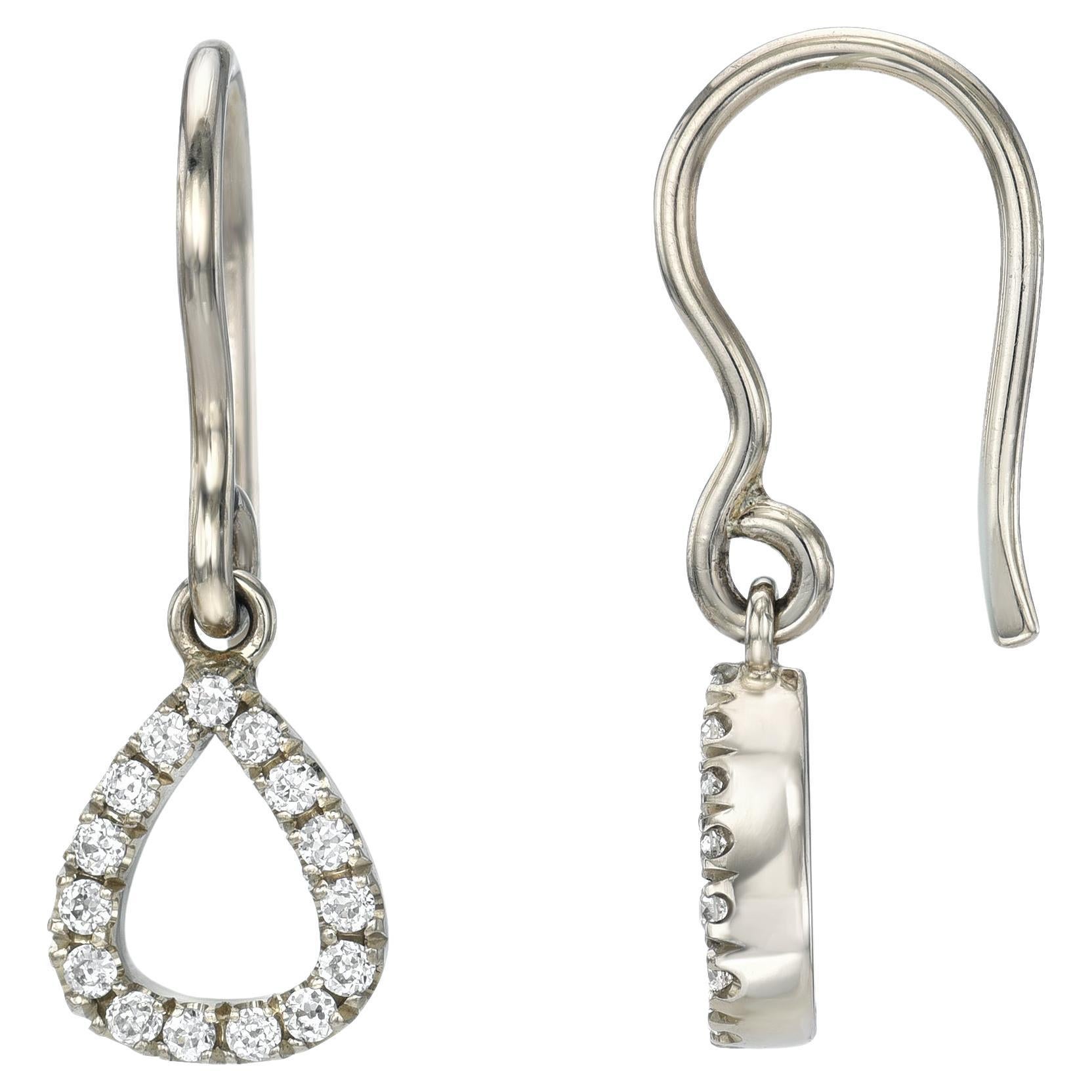 Handcrafted Keely Old European Cut Diamond Drop Earrings by Single Stone For Sale