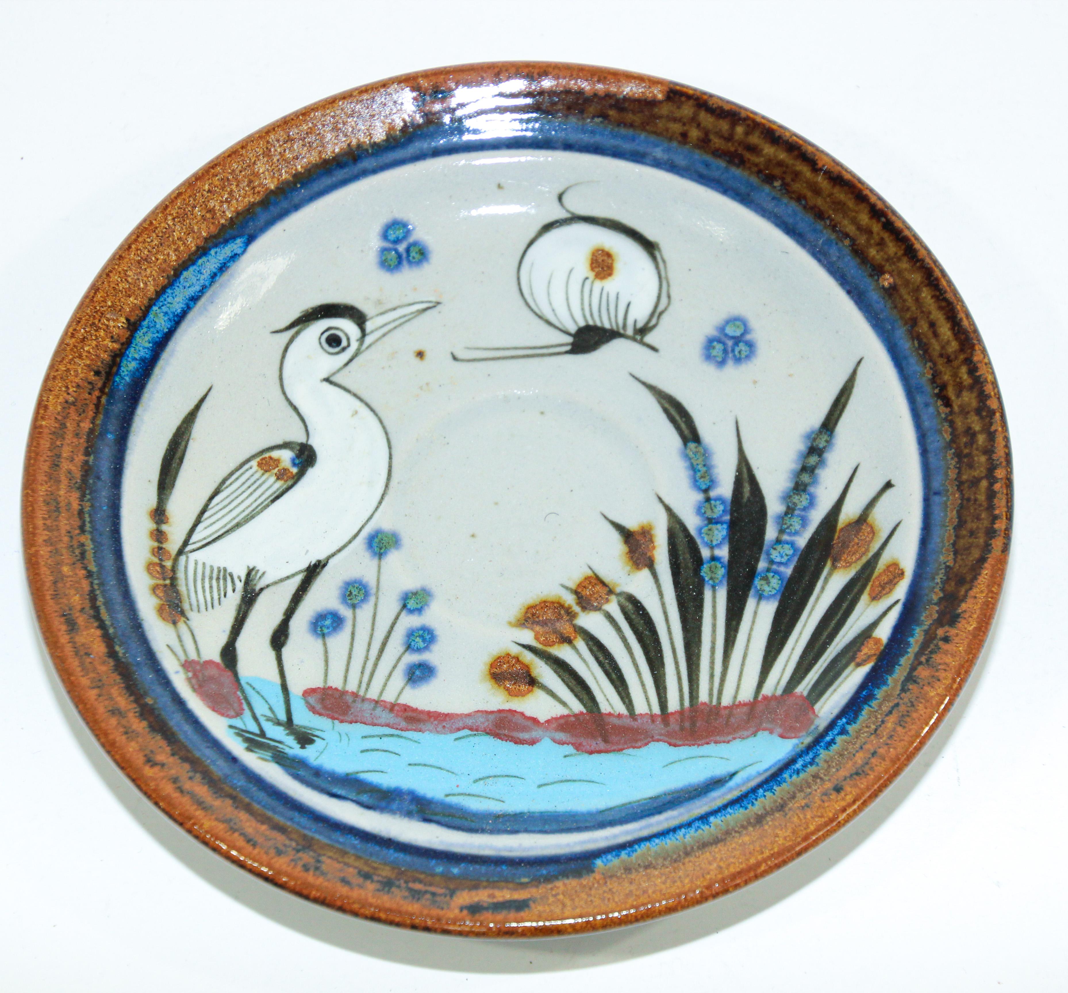 Vintage Ken Edwards Mexican ceramic bird trivet from Tonala Pottery.
Beautiful vintage Mexican hand made and hand painted TONALA Art Pottery.
Decorative small decorative plate by Ken Edwards' El Palomar studio with signature. 
Collectible Folk