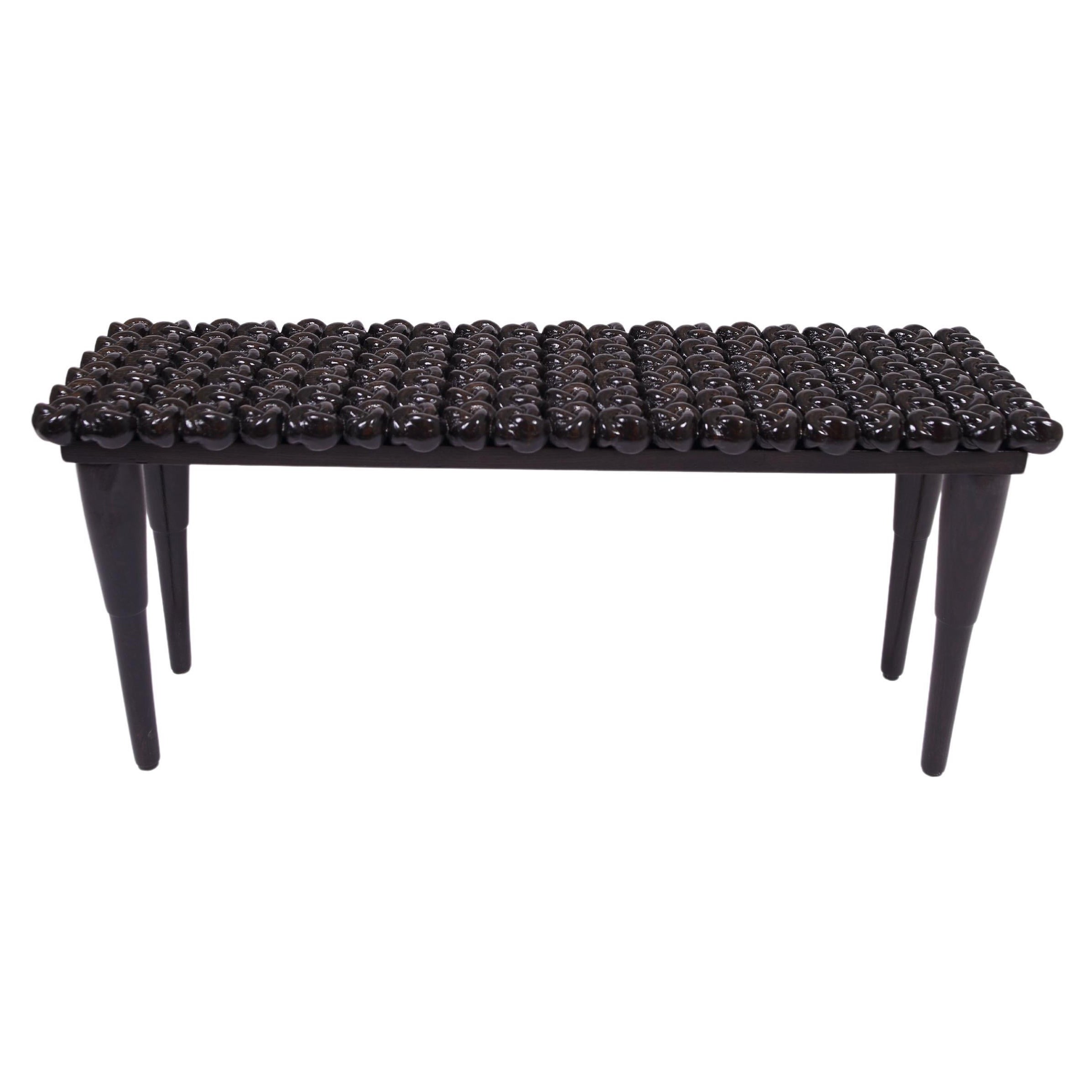 Handcrafted Wood Black High-Gloss Knot Foyer Bench