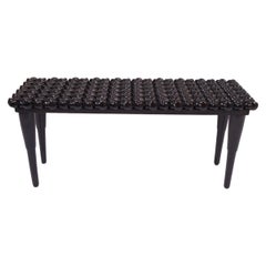 Handcrafted Wood Black High-Gloss Knot Foyer Bench