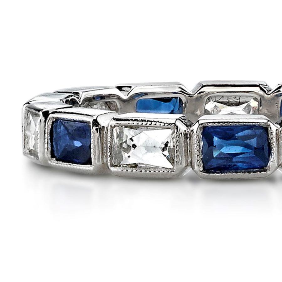 Im Angebot: Handgefertigter großer Julia-Diamant- und Saphirring mit französischem Schliff von Single Stone () 4