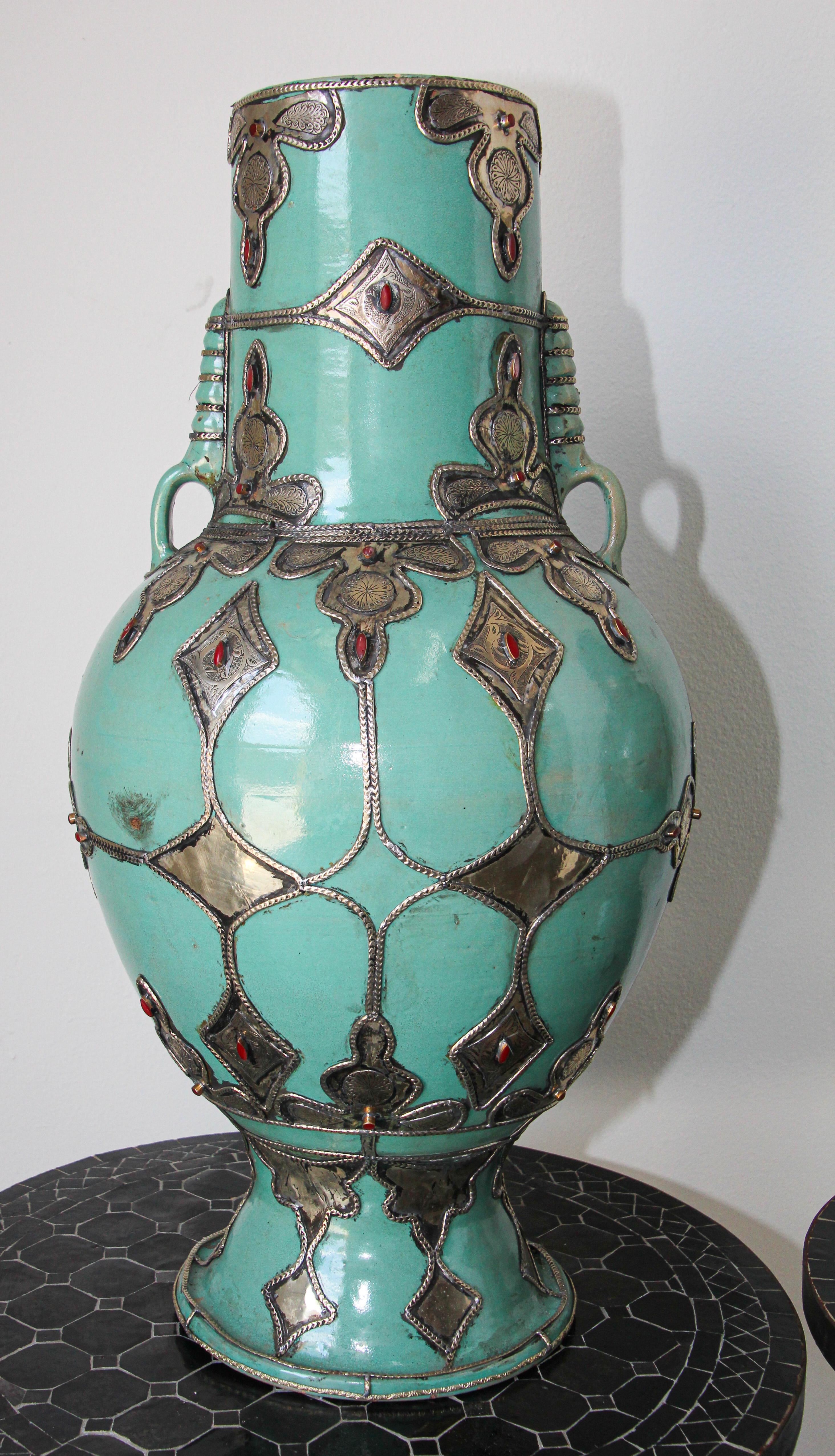 20th Century Handcrafted Large Moorish Ceramic Vases with Handles