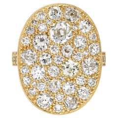 Handcrafted Large Oval Cobblestone Mixed Cut Diamond Ring by Single Stone