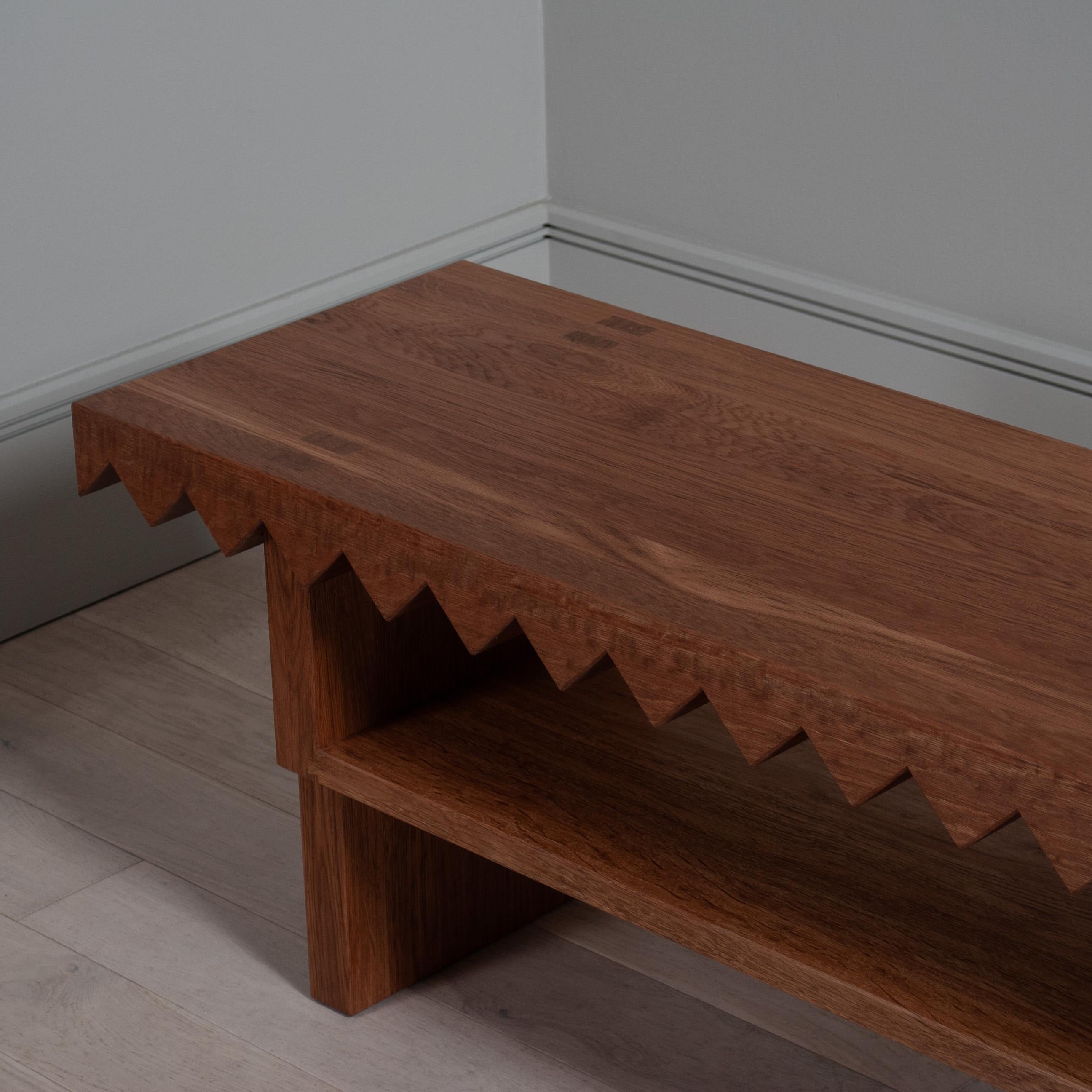 Modern Handcrafted Large Sawtooth Oak Bench For Sale
