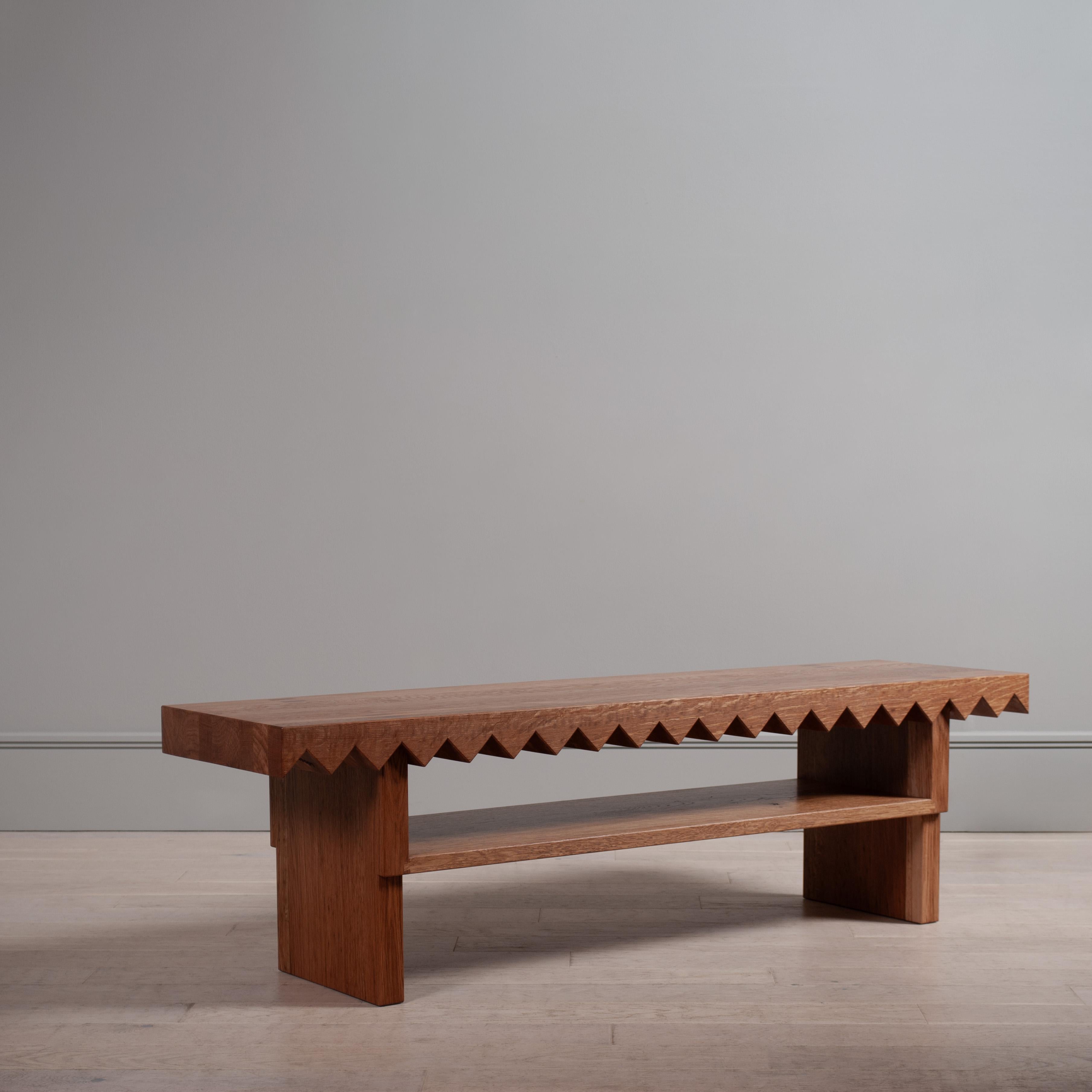 English Handcrafted Large Sawtooth Oak Bench For Sale