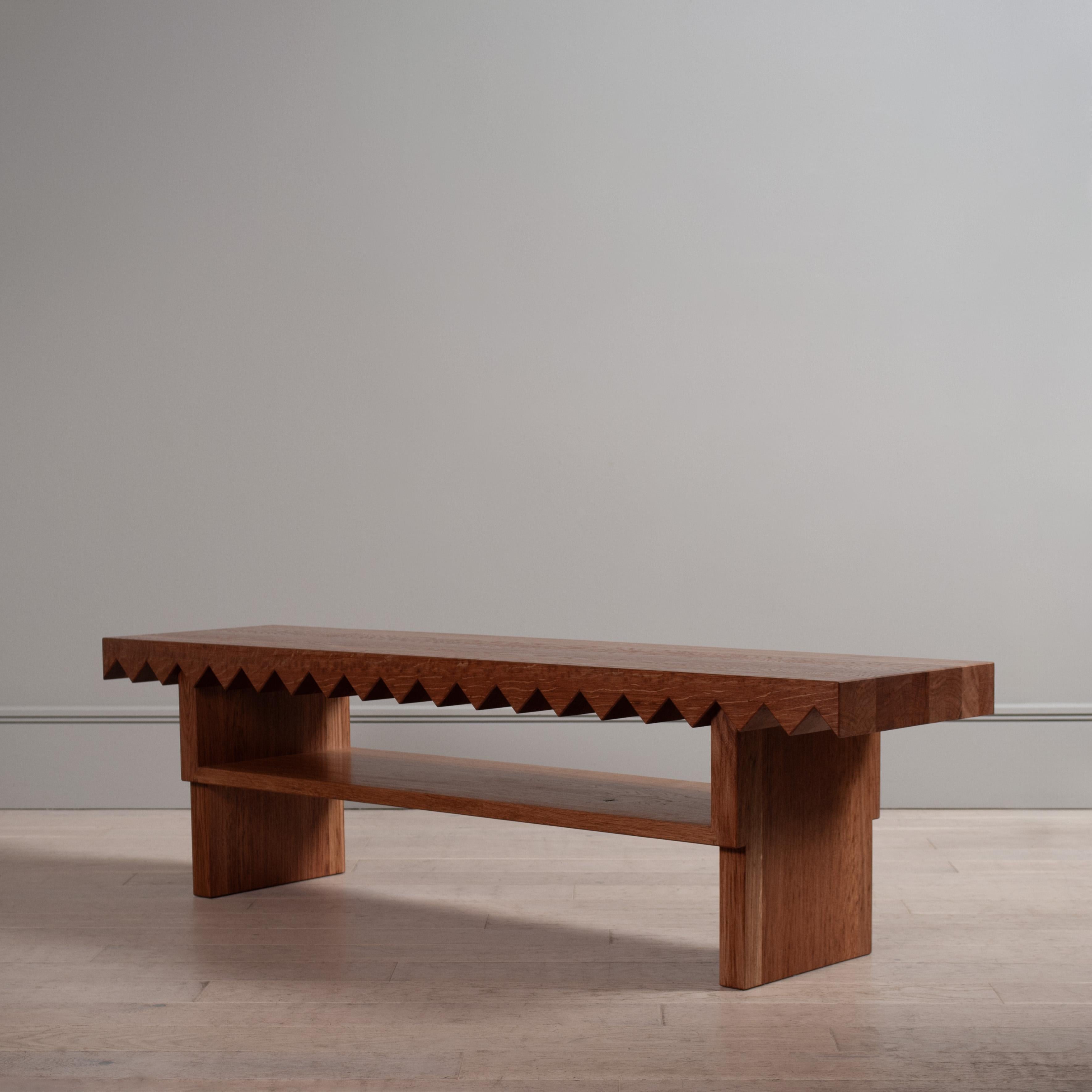 Hand-Crafted Handcrafted Large Sawtooth Oak Bench For Sale
