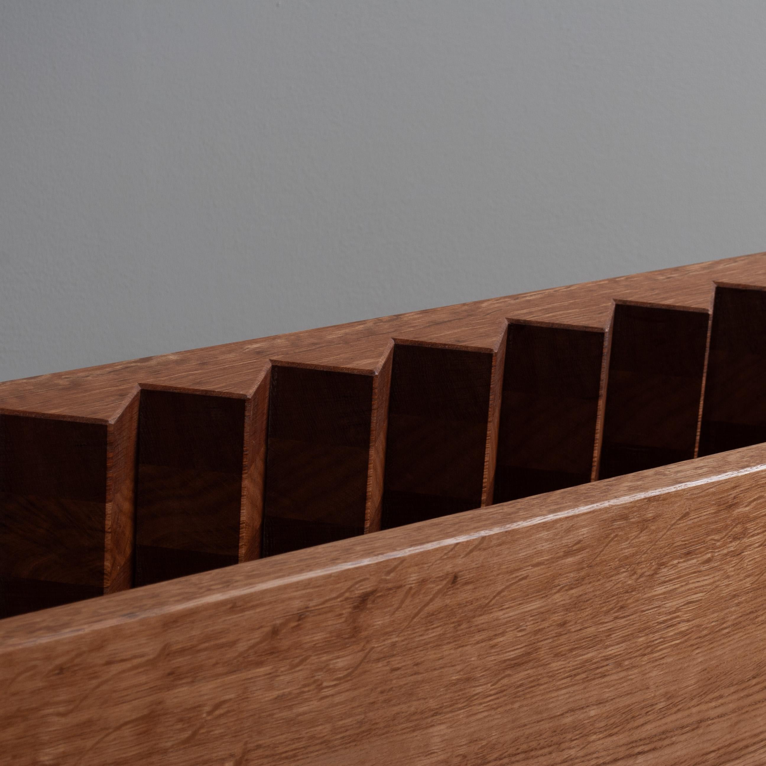 Contemporary Handcrafted Large Sawtooth Oak Bench For Sale