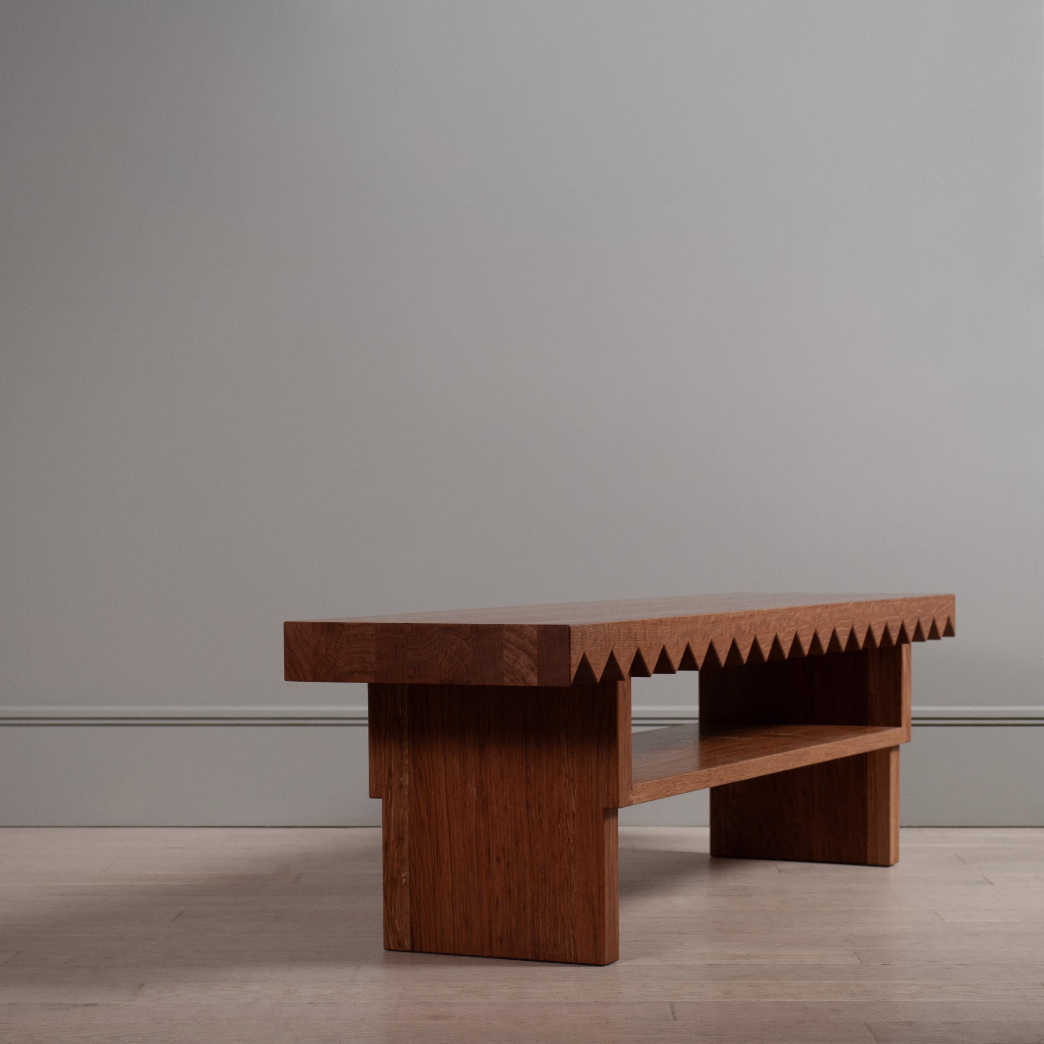 Handcrafted Large Sawtooth Oak Bench For Sale 1