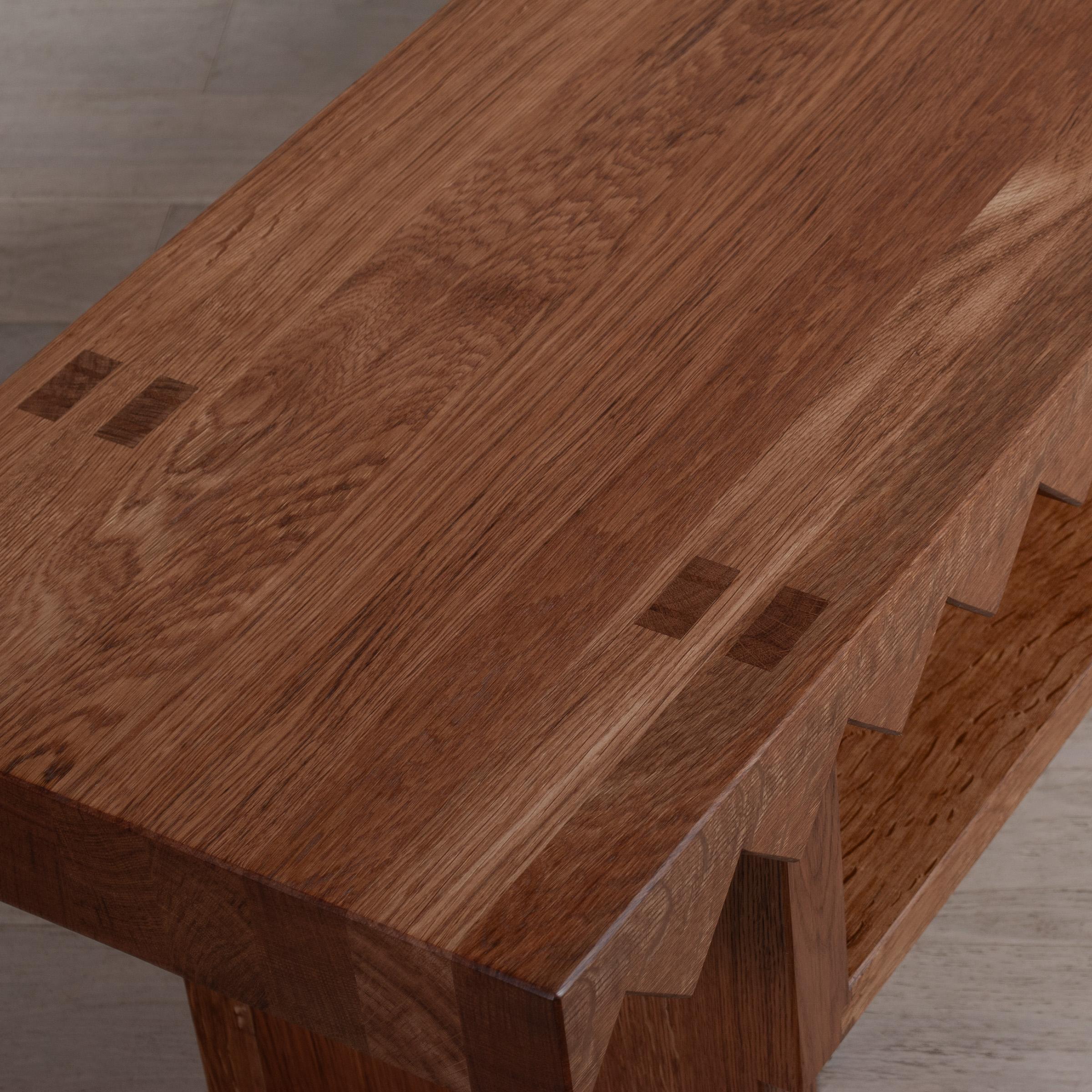 Handcrafted Large Sawtooth Oak Bench For Sale 2