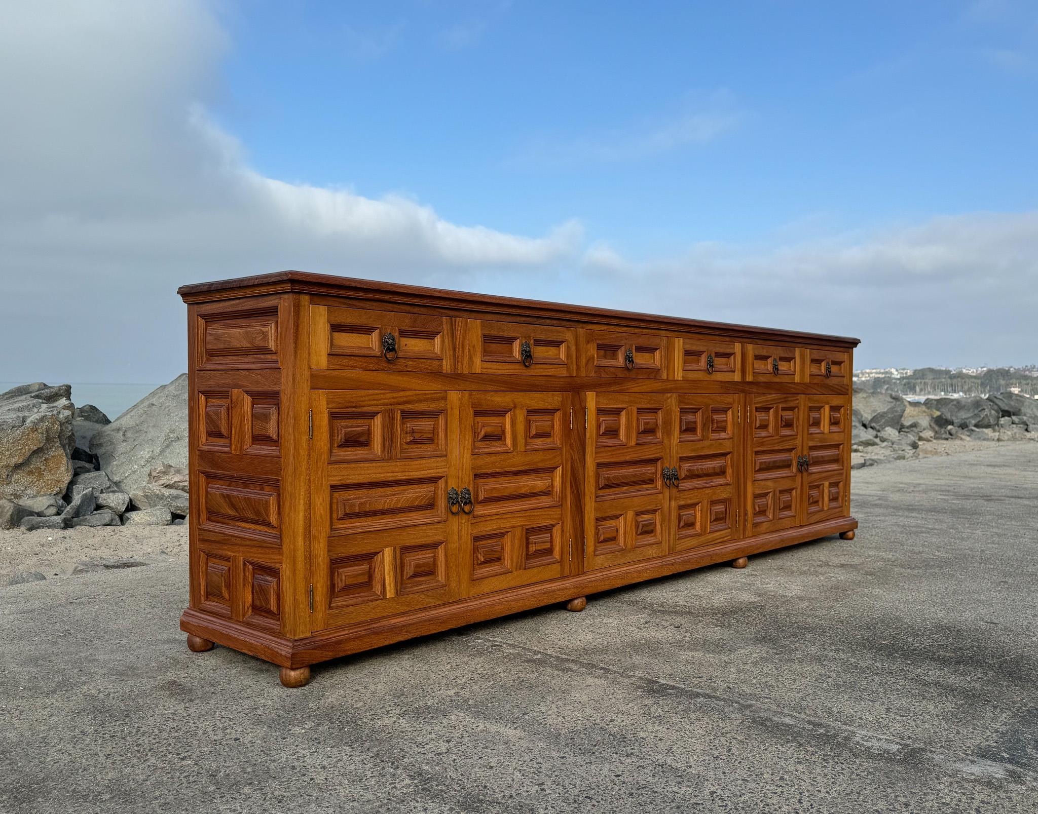 Handcrafted Large Scale Spanish Colonial Mahogany Credenza, Mexico, c.1970 5