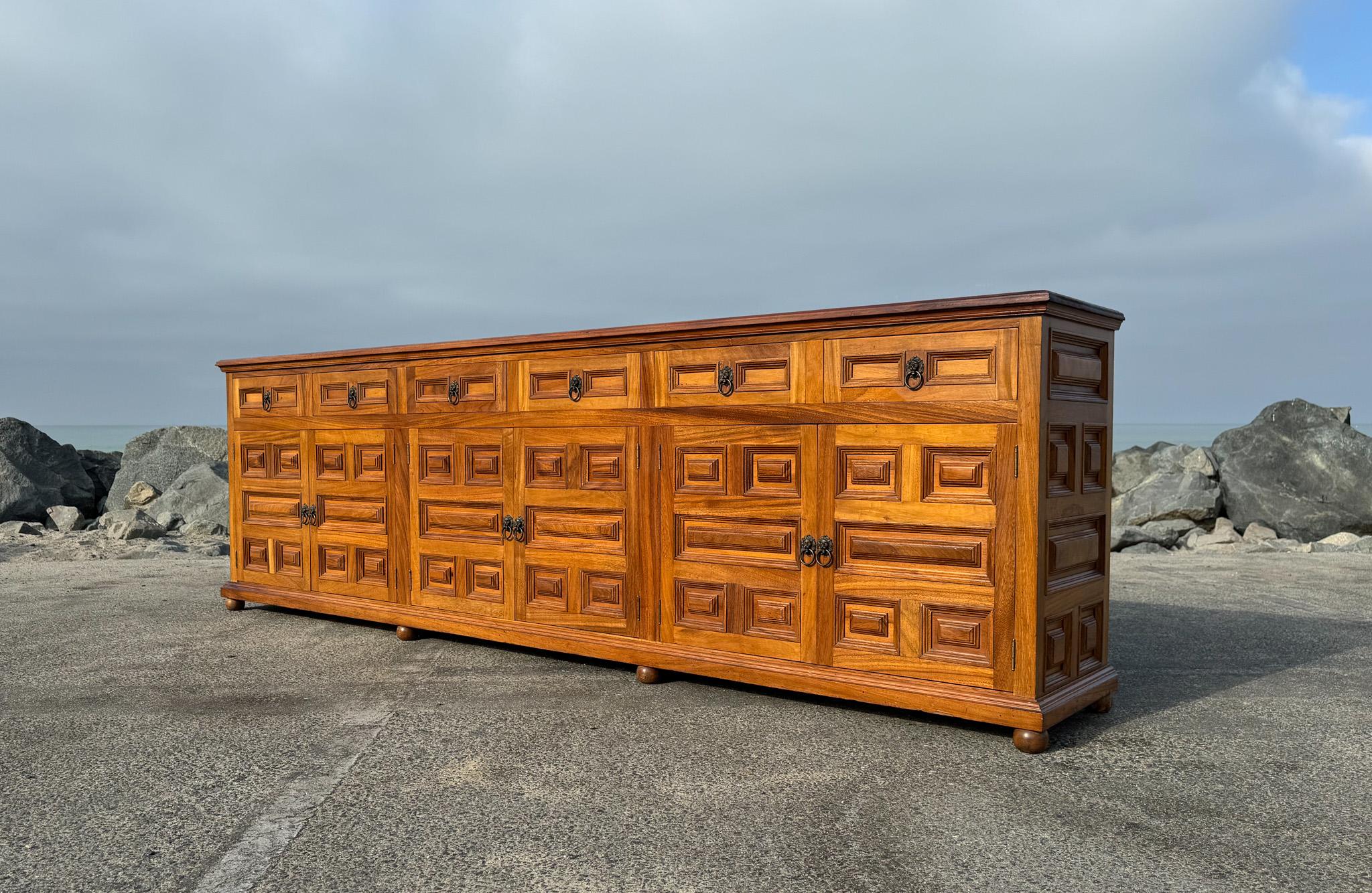 Handcrafted Large Scale Spanish Colonial Mahogany Credenza, Mexico, c.1970 7