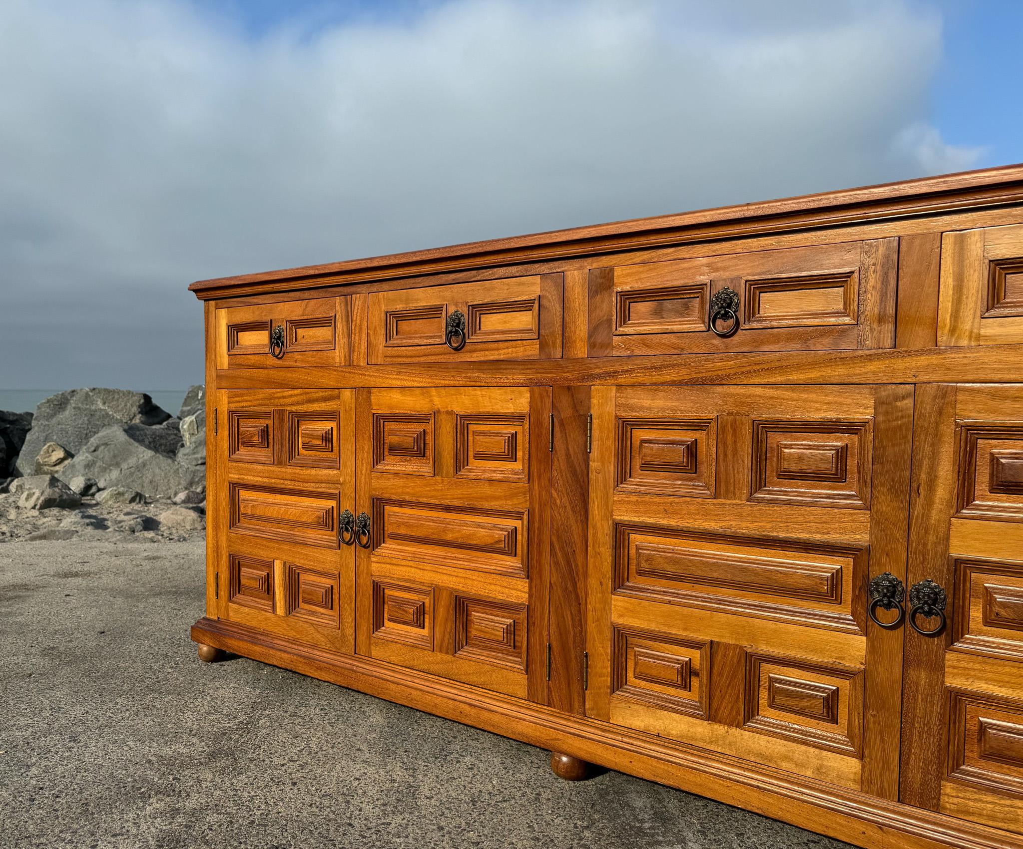 Handcrafted Large Scale Spanish Colonial Mahogany Credenza, Mexico, c.1970 9
