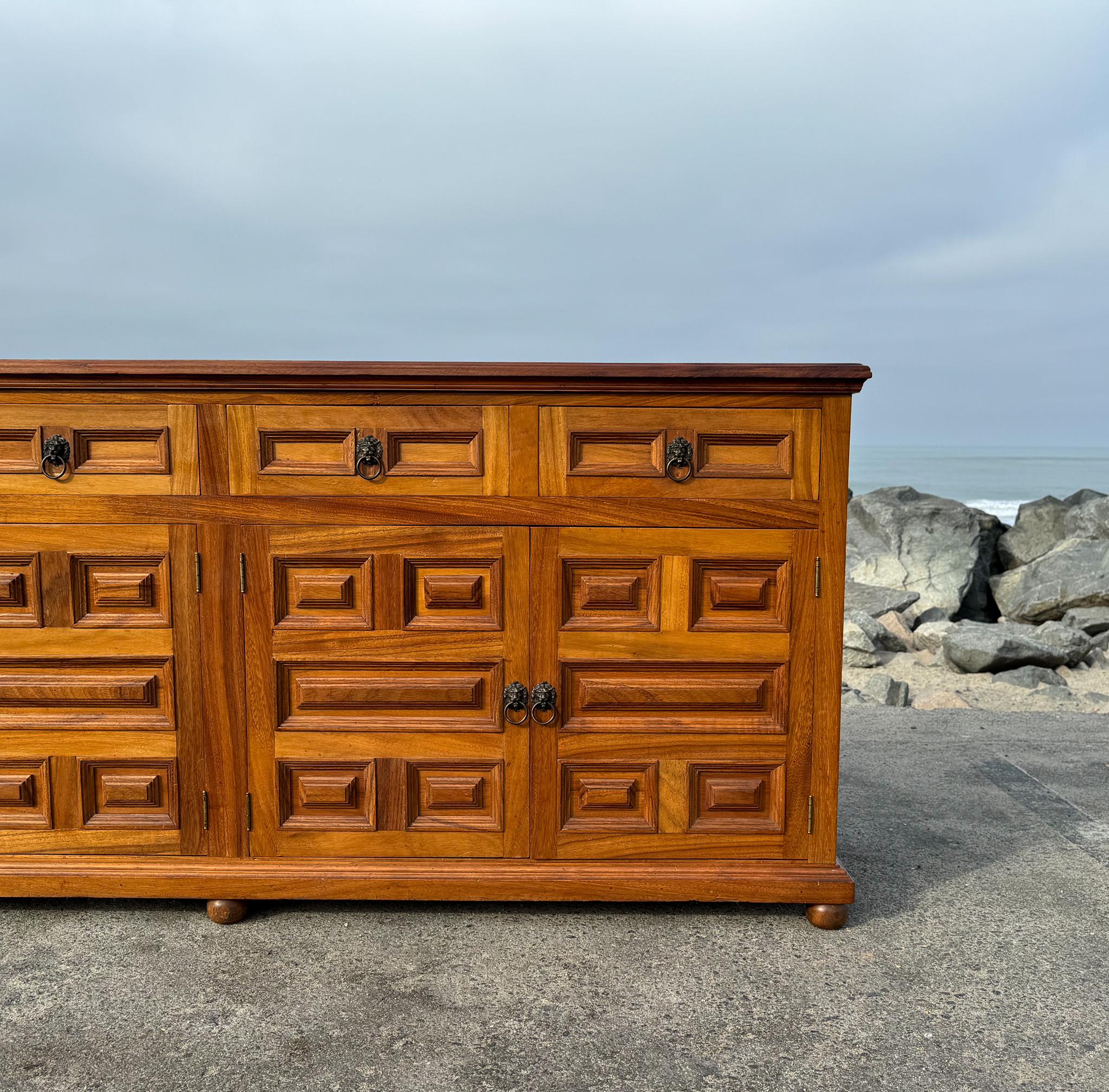 Handcrafted Large Scale Spanish Colonial Mahogany Credenza, Mexico, c.1970 11