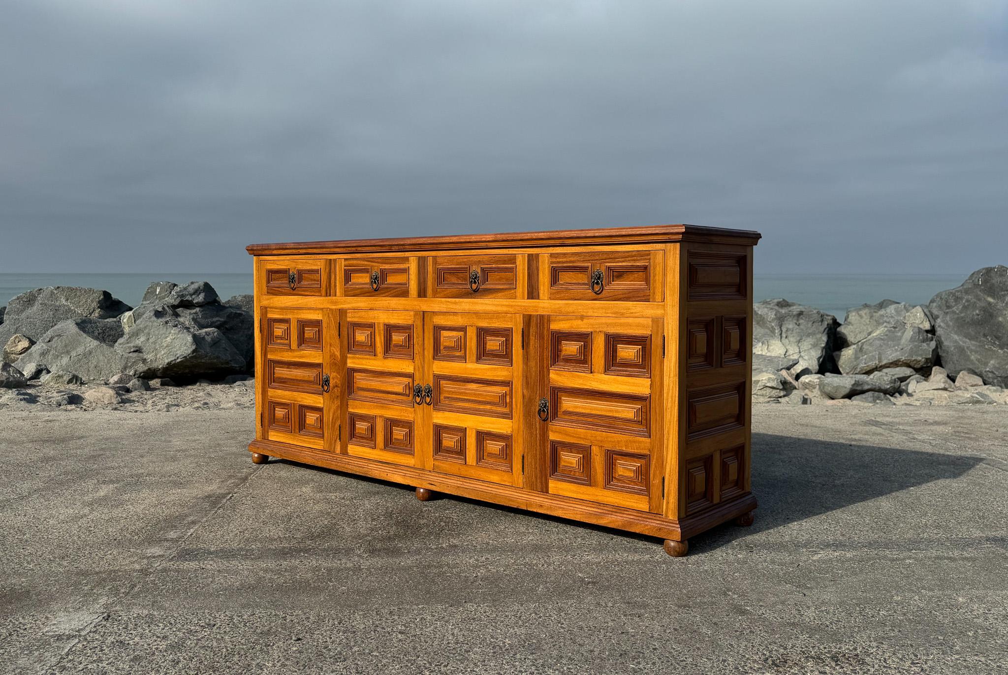 Handcrafted Spanish Colonial Mahogany Credenza, Mexico, c.1970 12
