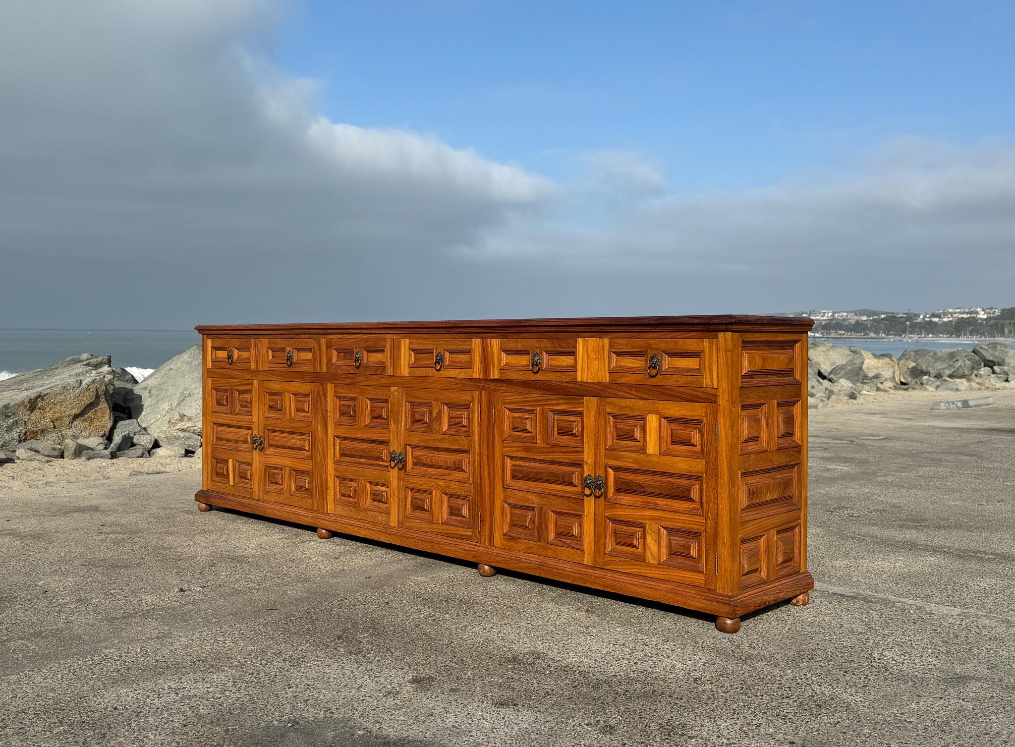 Handcrafted Large Scale Spanish Colonial Mahogany Credenza / Cabinet, Mexico, c.1970.  Measures 118