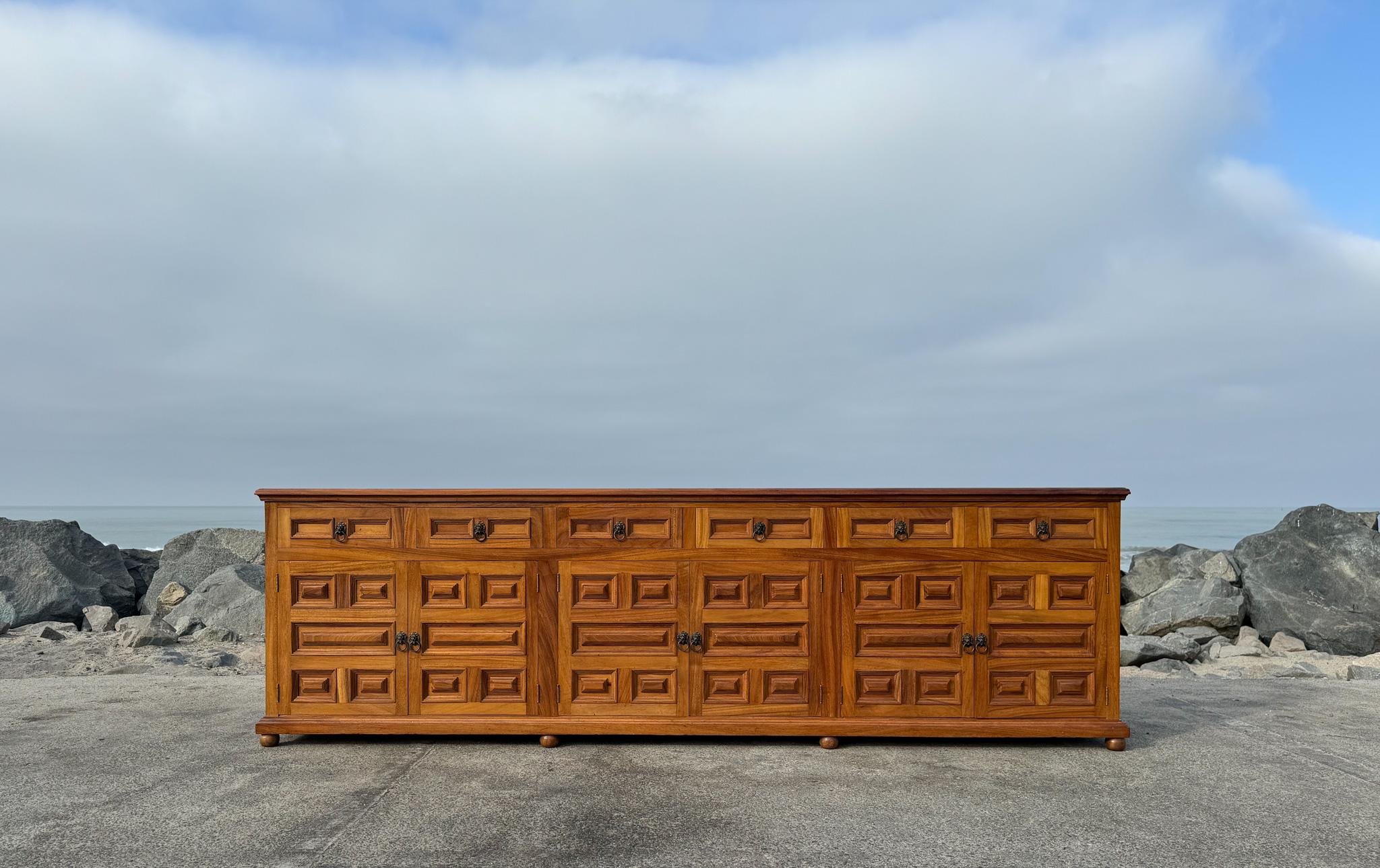 Mexican Handcrafted Large Scale Spanish Colonial Mahogany Credenza, Mexico, c.1970