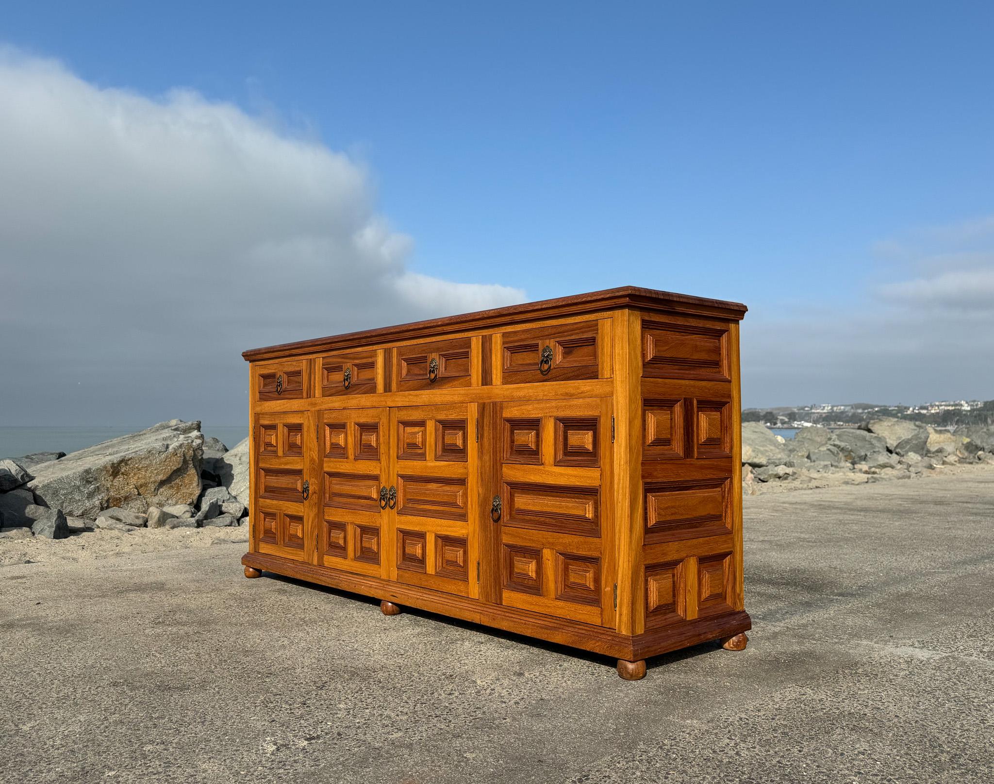 Mexican Handcrafted Spanish Colonial Mahogany Credenza, Mexico, c.1970