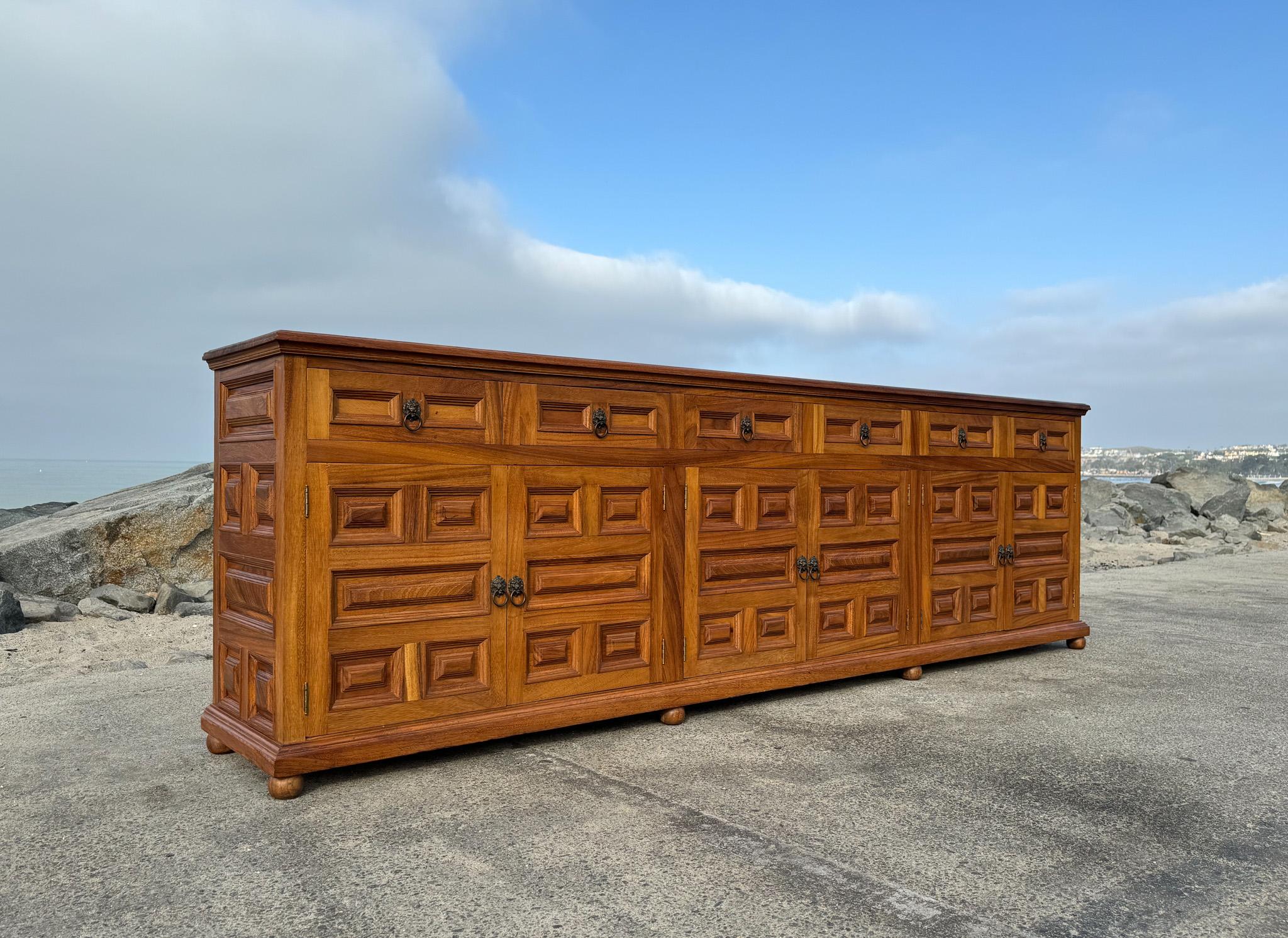 20th Century Handcrafted Large Scale Spanish Colonial Mahogany Credenza, Mexico, c.1970
