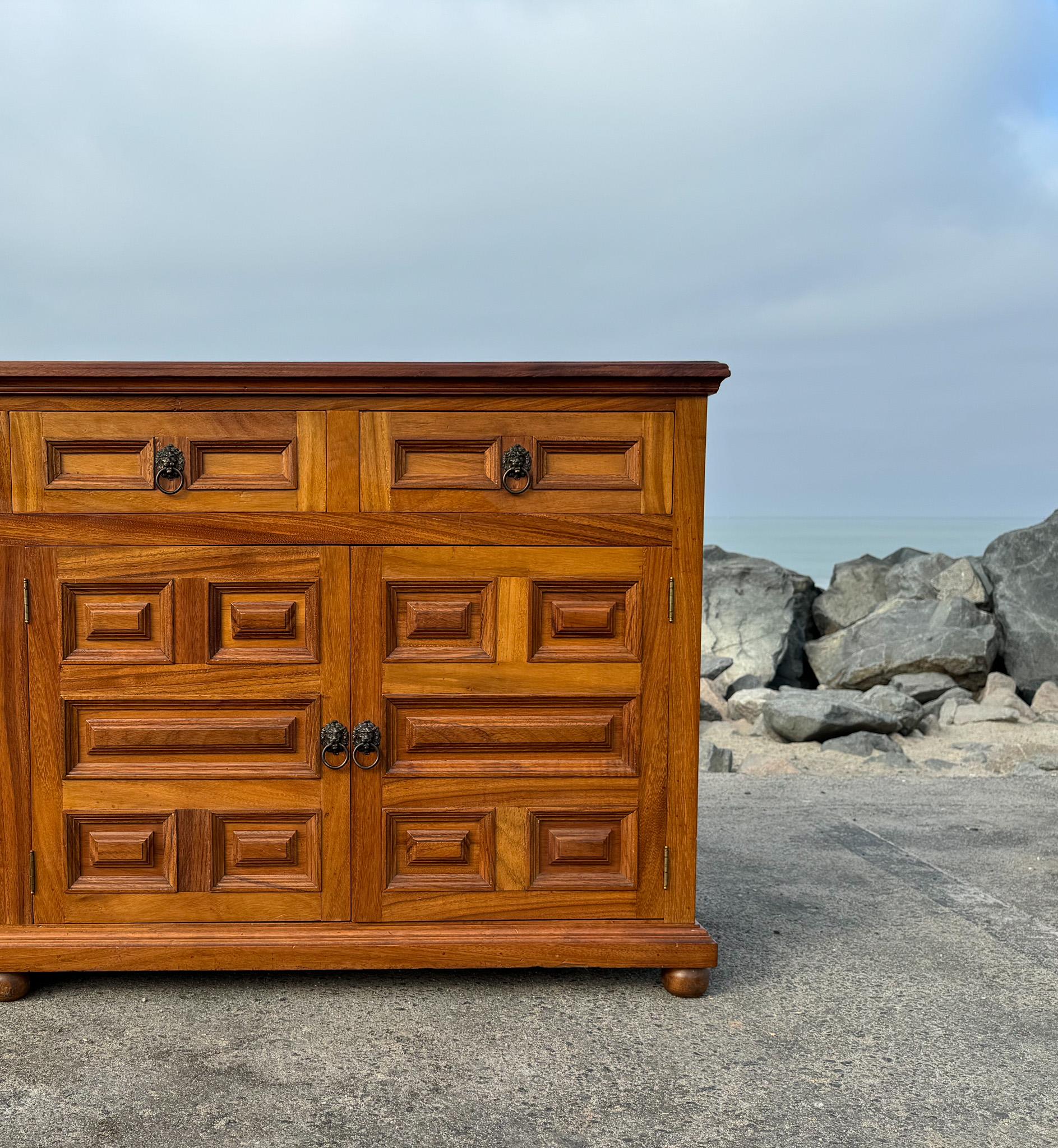 Handcrafted Large Scale Spanish Colonial Mahogany Credenza, Mexico, c.1970 3