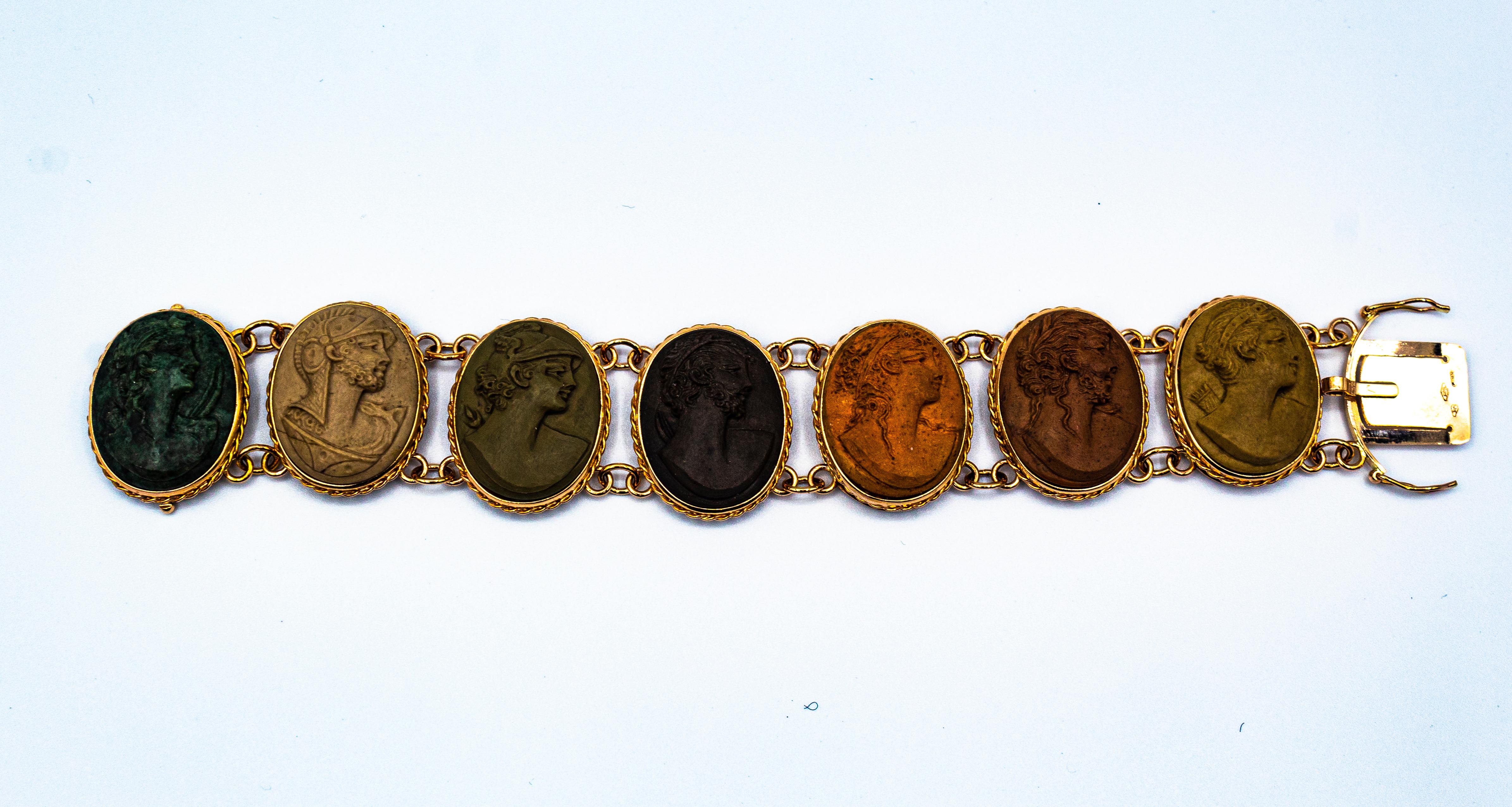 Handgefertigtes Lava-Stein- Chalcedon-Armband aus Gelbgold im griechischen Stil im Angebot 4