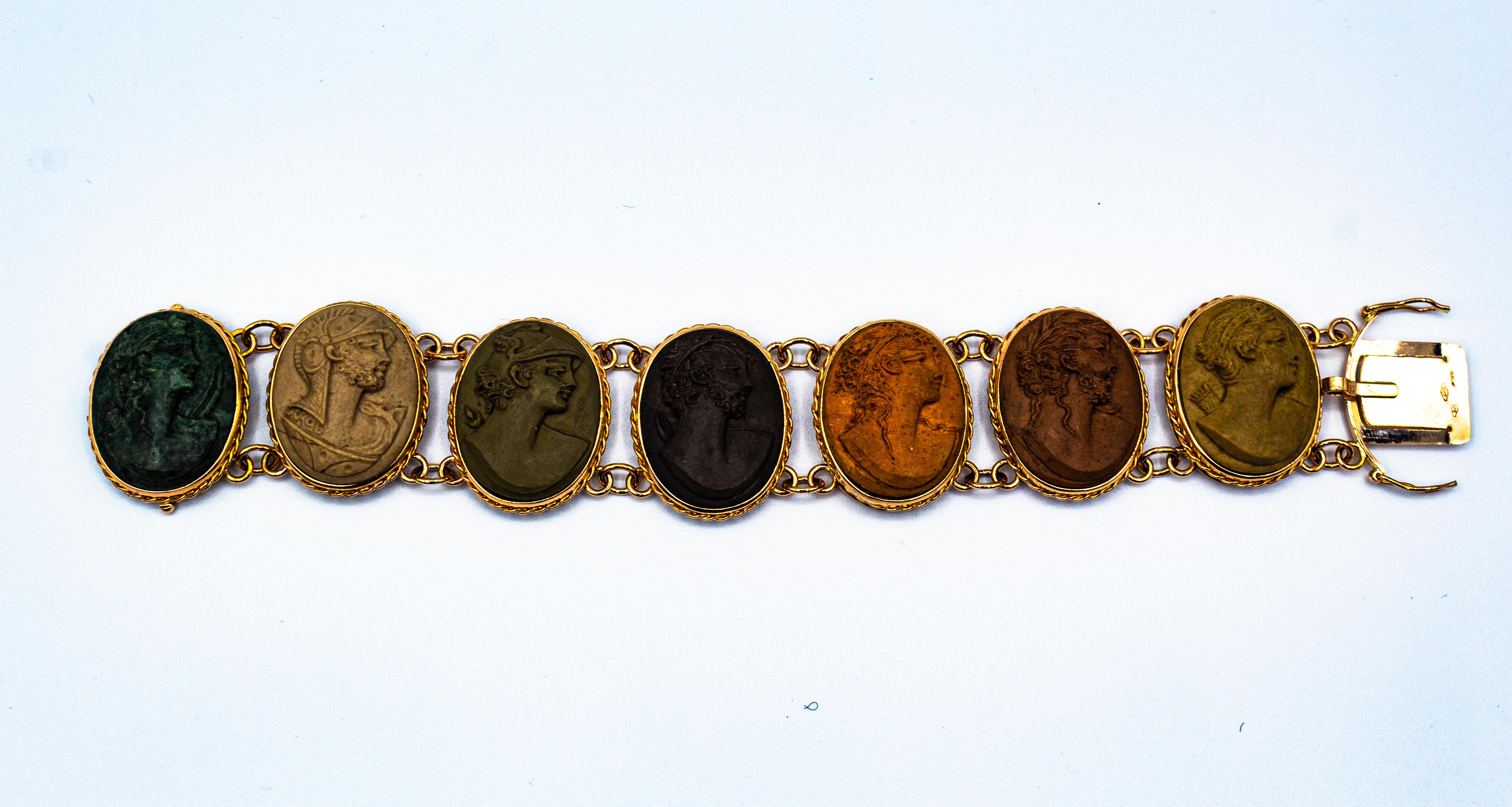 Handcrafted Lava Stone Chalcedony Yellow Gold Greek Style Bracelet For Sale 4