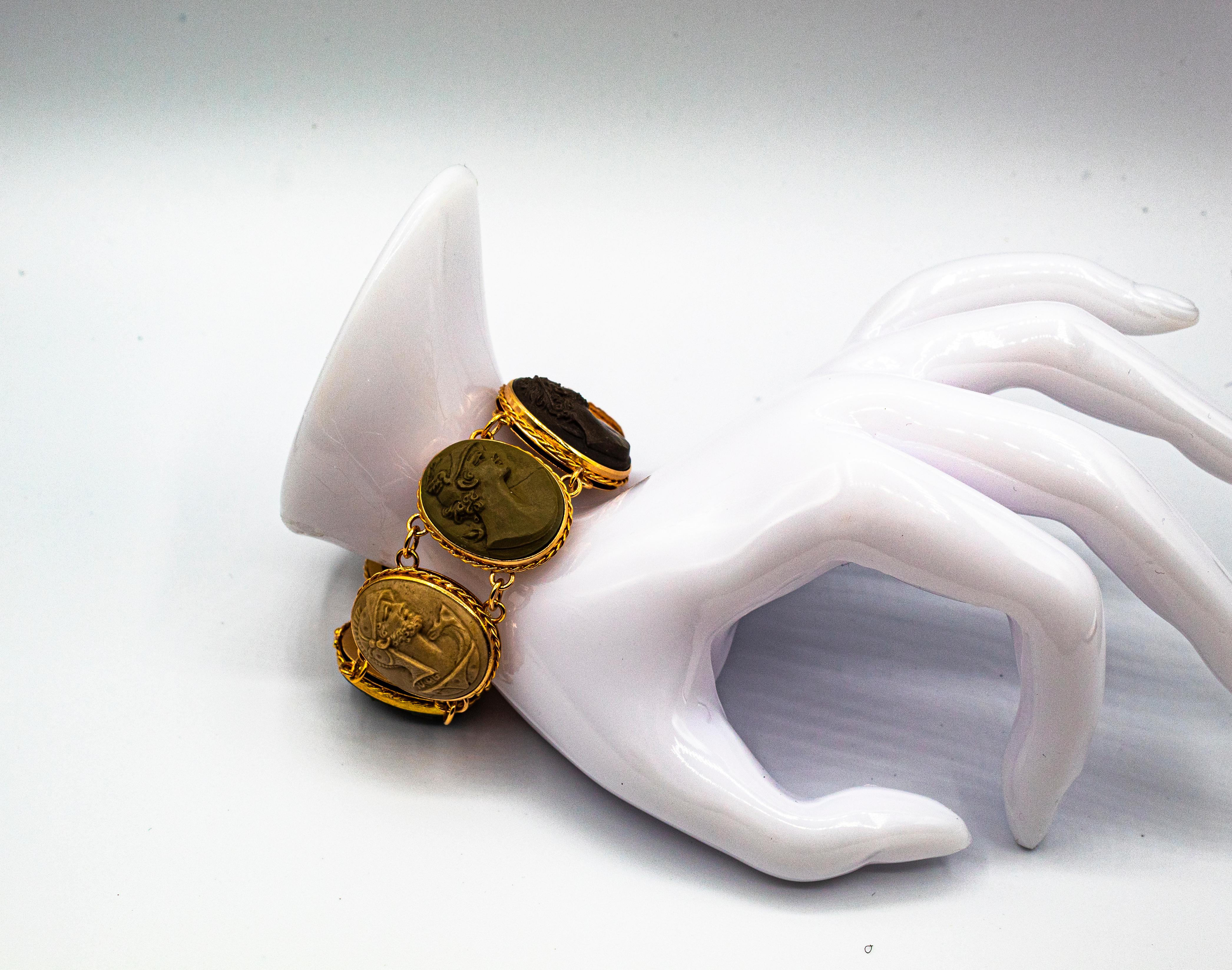 Handcrafted Lava Stone Chalcedony Yellow Gold Greek Style Bracelet For Sale 5