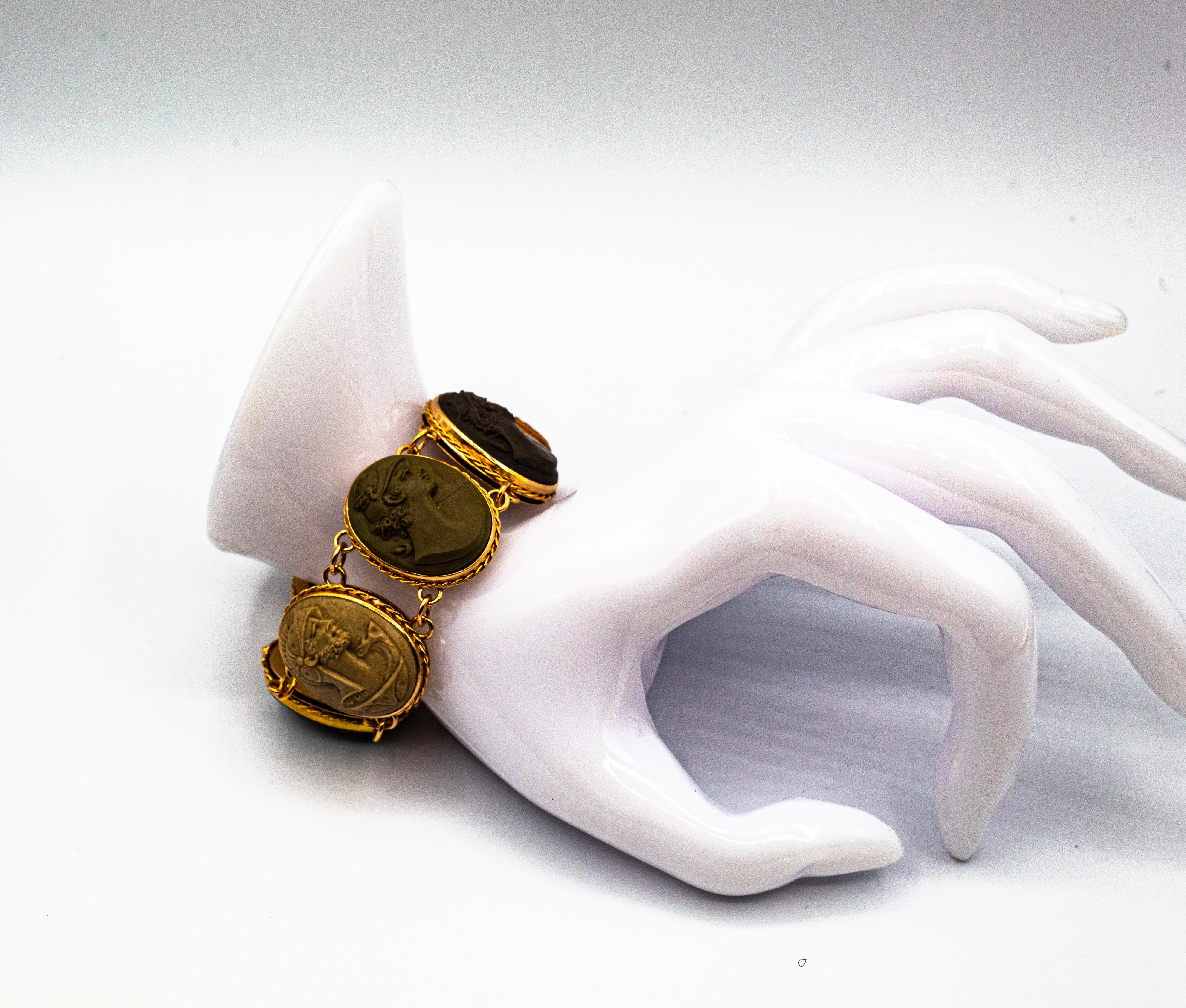 Handcrafted Lava Stone Chalcedony Yellow Gold Greek Style Bracelet For Sale 6