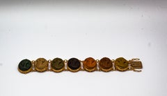 Handcrafted Lava Stone Chalcedony Yellow Gold Greek Style Bracelet