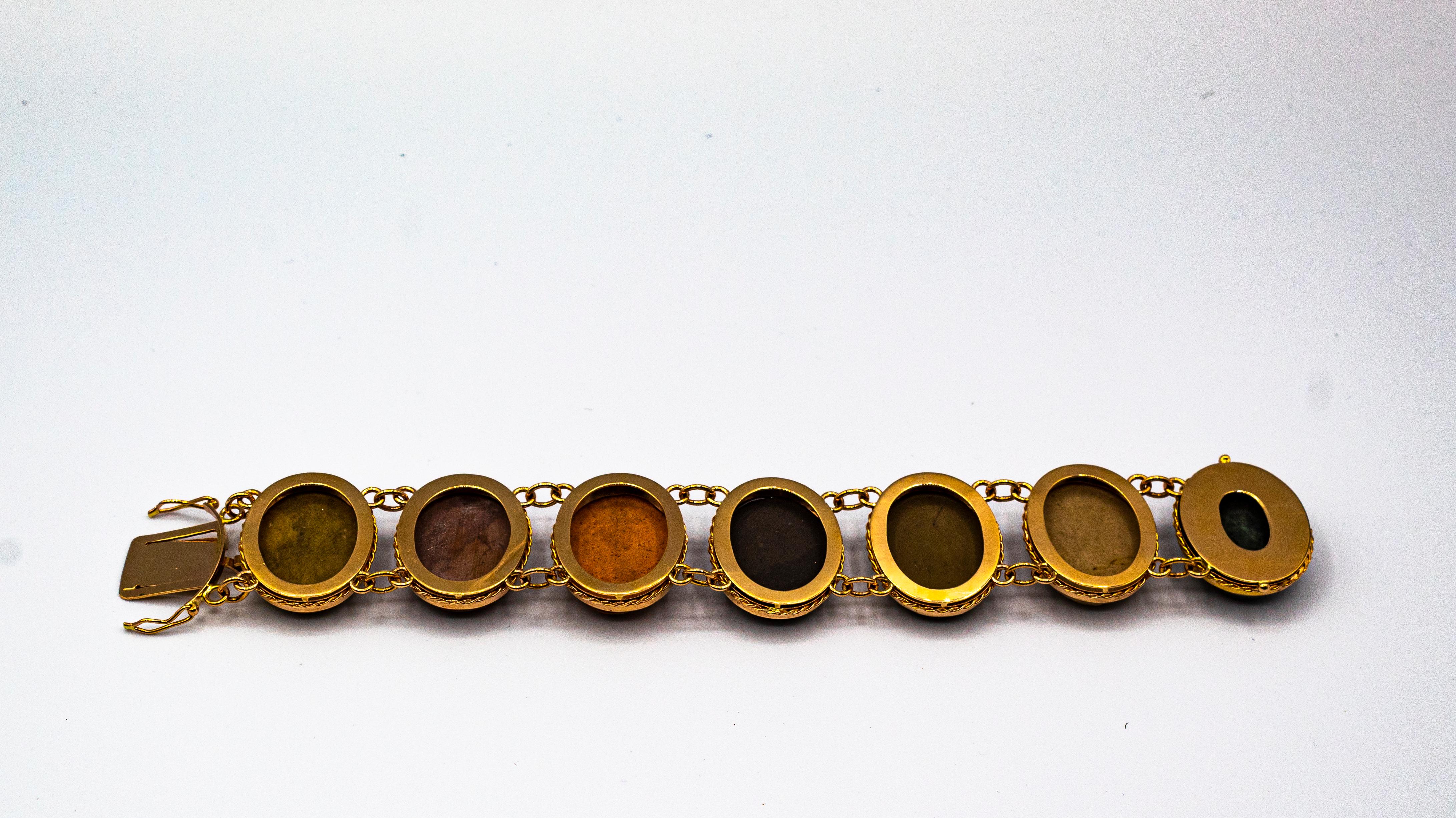 Handcrafted Lava Stone Chalcedony Yellow Gold Greek Style Bracelet In New Condition For Sale In Naples, IT