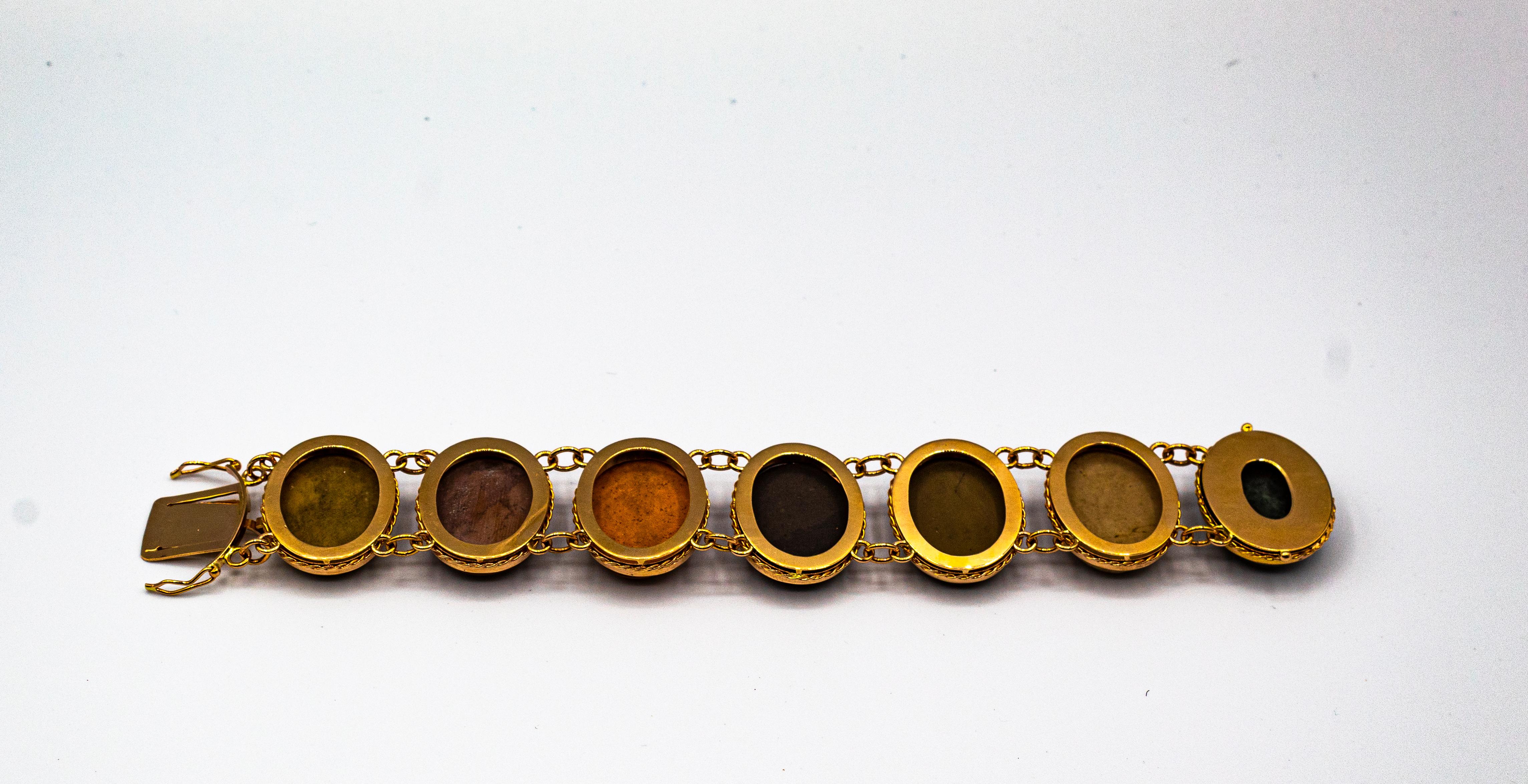 Mixed Cut Handcrafted Lava Stone Chalcedony Yellow Gold Greek Style Bracelet