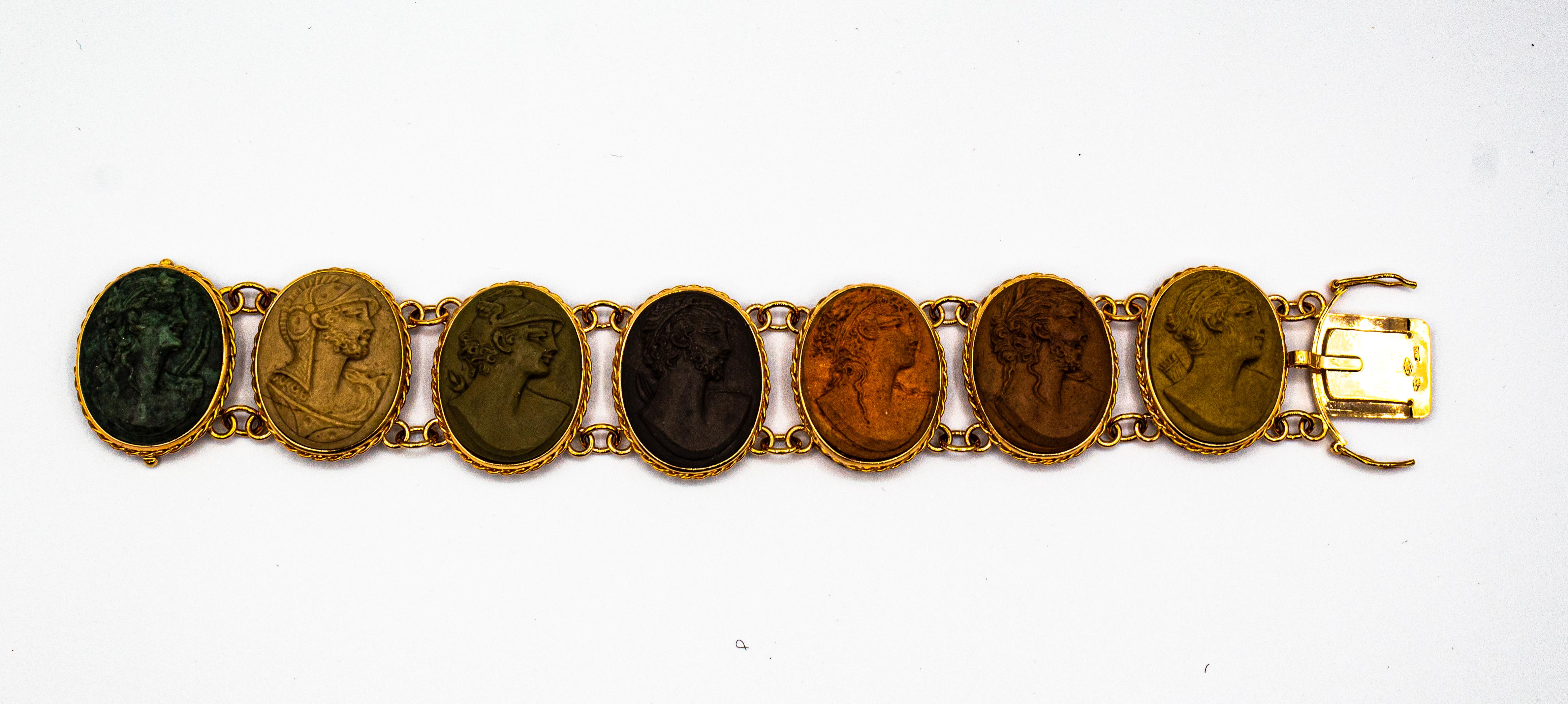 Women's or Men's Handcrafted Lava Stone Chalcedony Yellow Gold Greek Style Bracelet