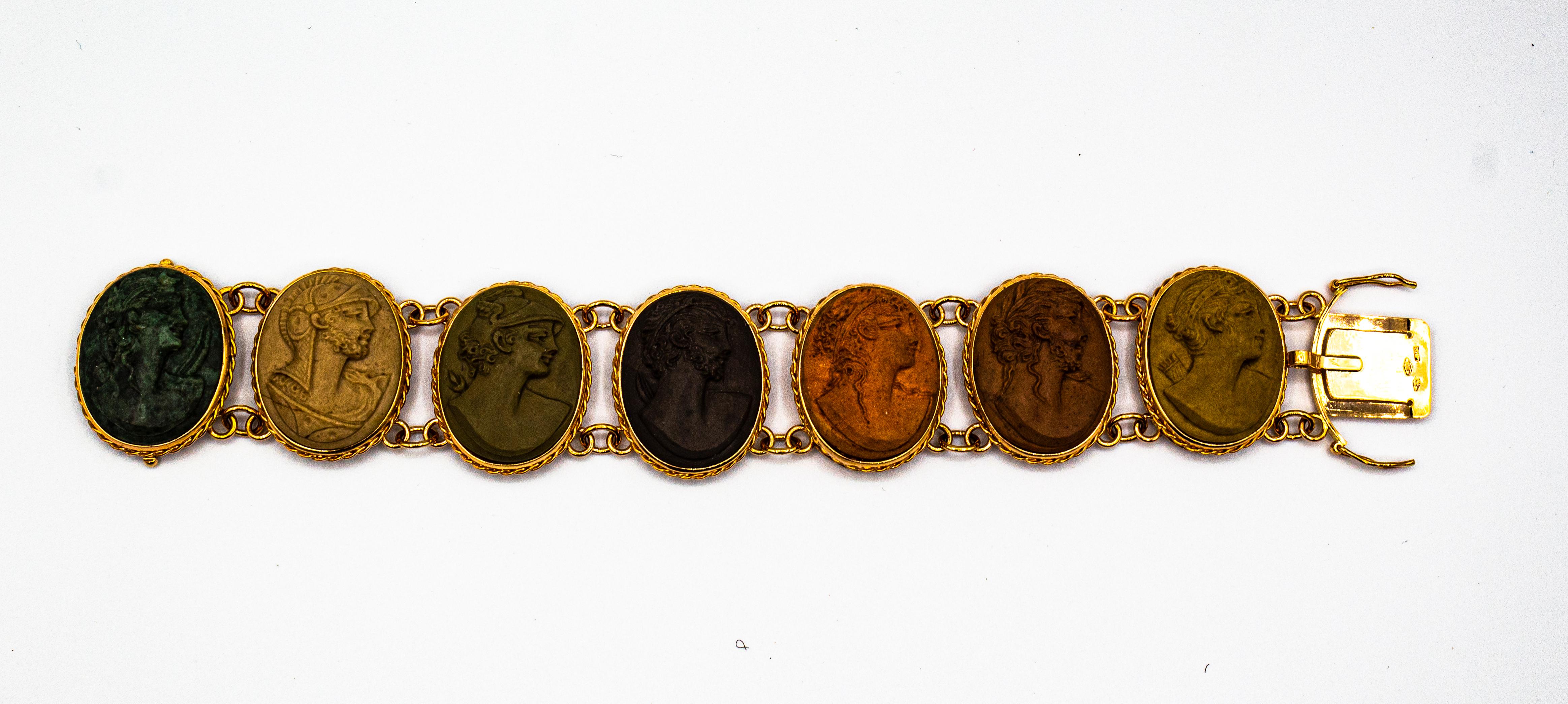 Handcrafted Lava Stone Chalcedony Yellow Gold Greek Style Bracelet For Sale 1