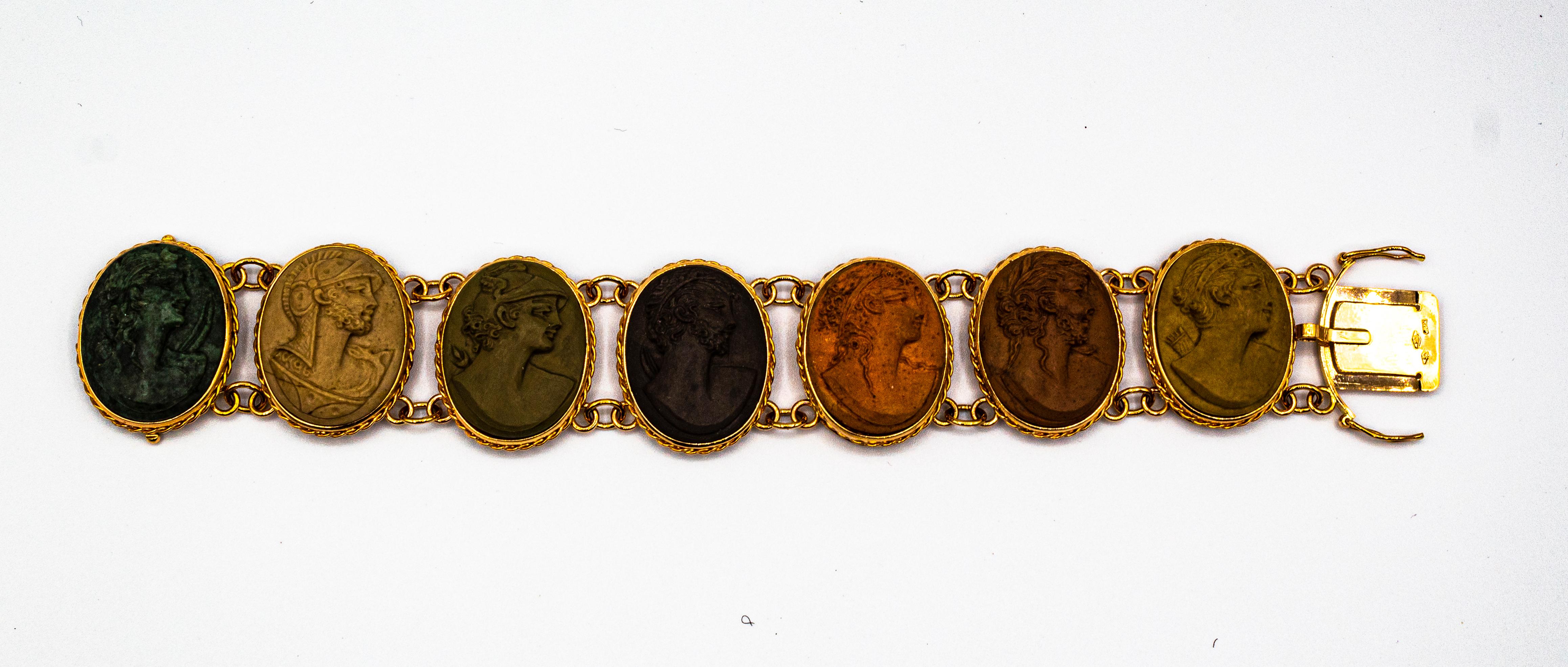 Handcrafted Lava Stone Chalcedony Yellow Gold Greek Style Bracelet For Sale 2