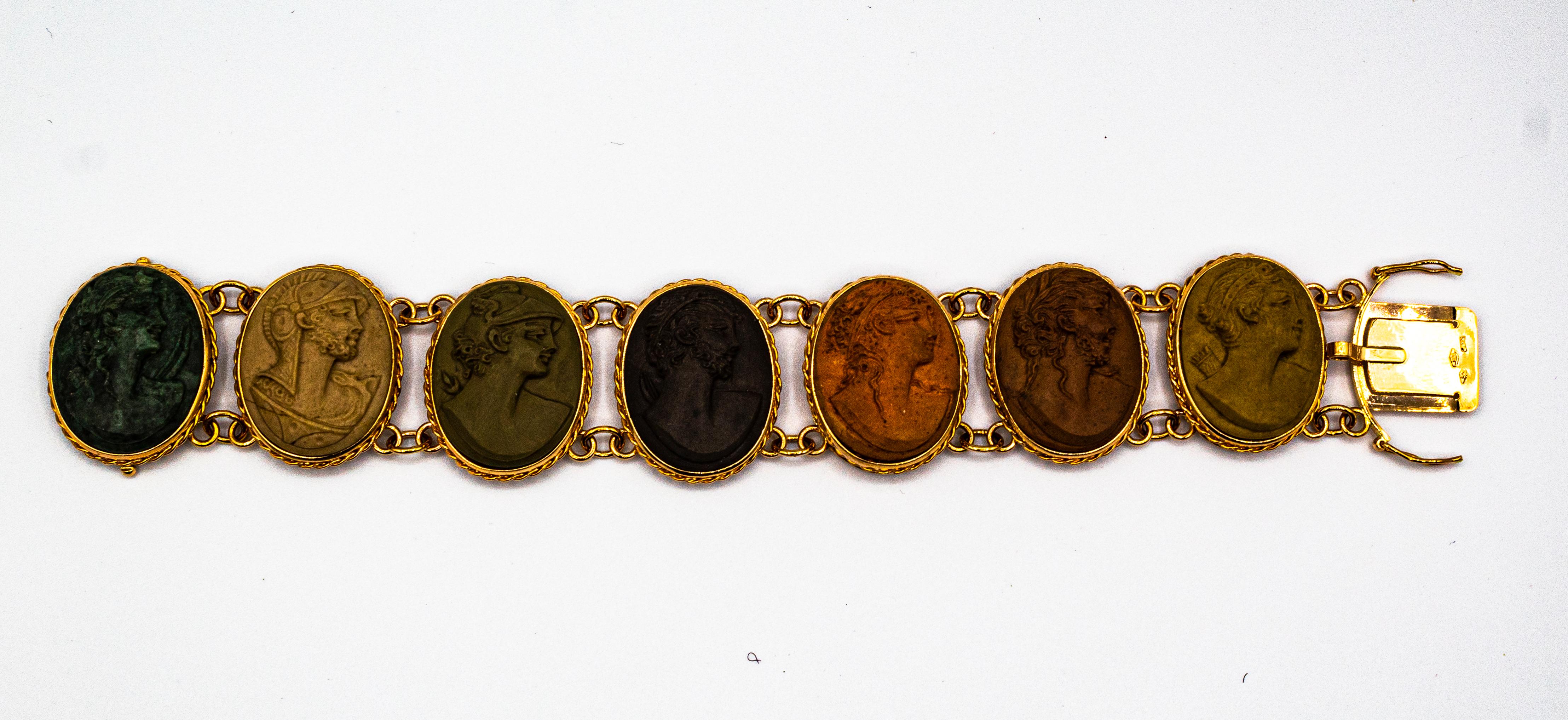 Handcrafted Lava Stone Chalcedony Yellow Gold Greek Style Bracelet For Sale 3